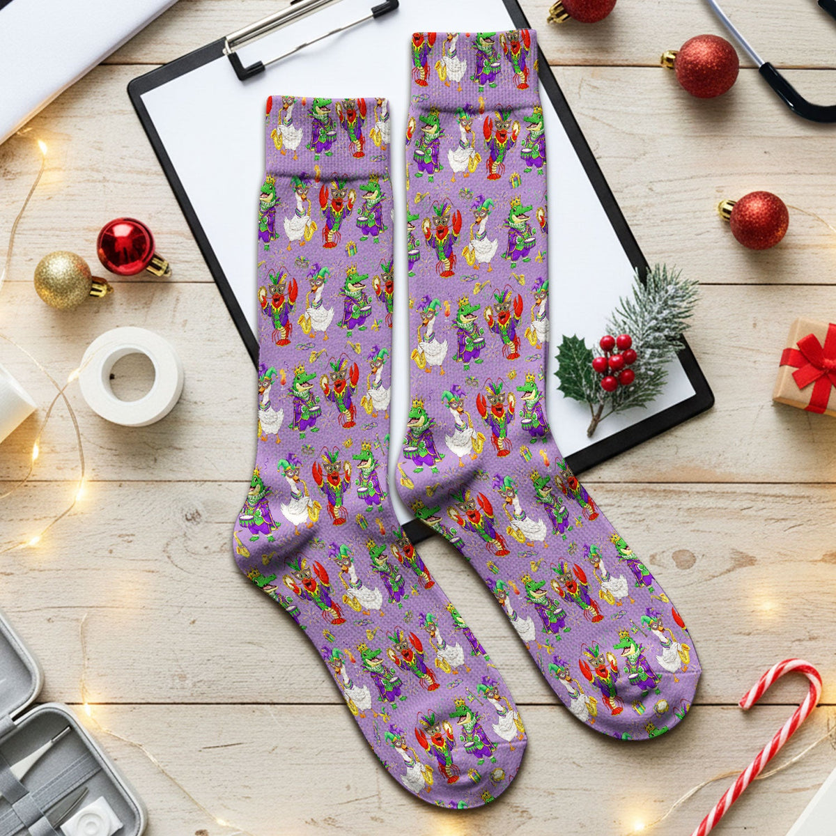 Crawfish Duck Mardi Gras Nurse Socks