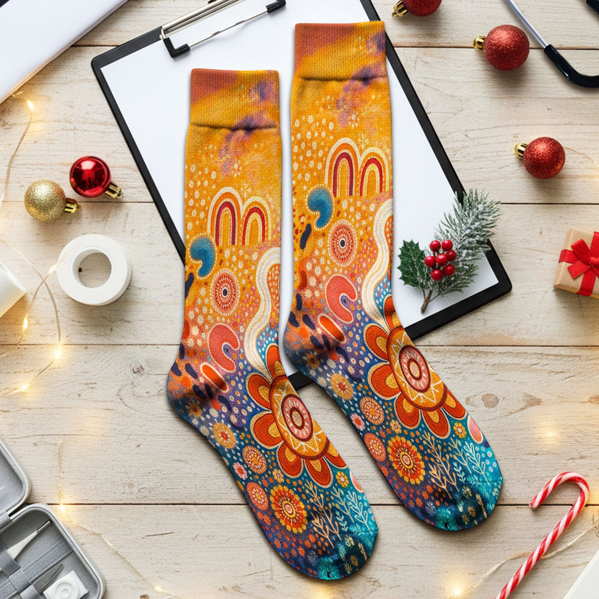 Australian Dot Art Boho Nurse Socks
