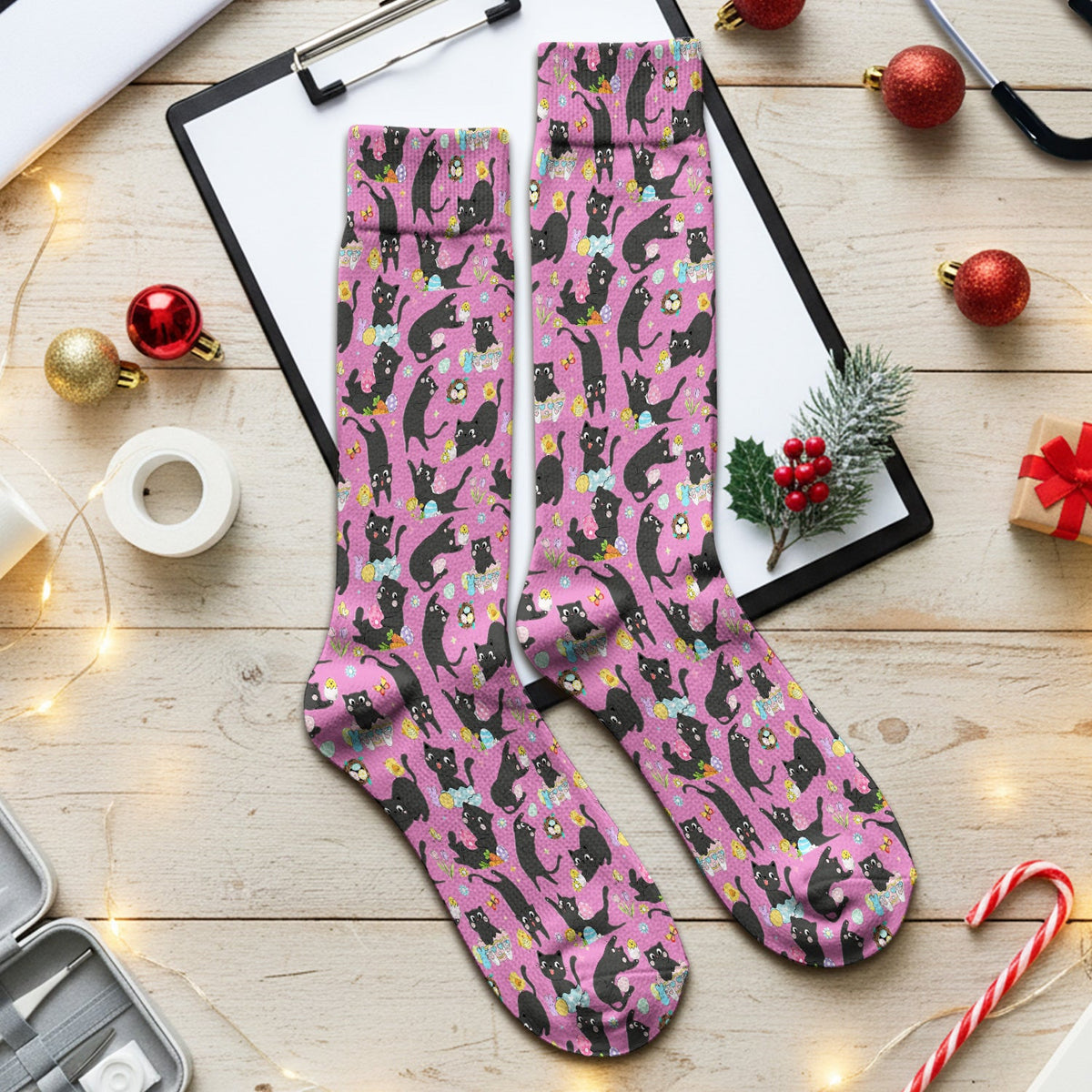 Black Cat Easter Egg Nurse Socks