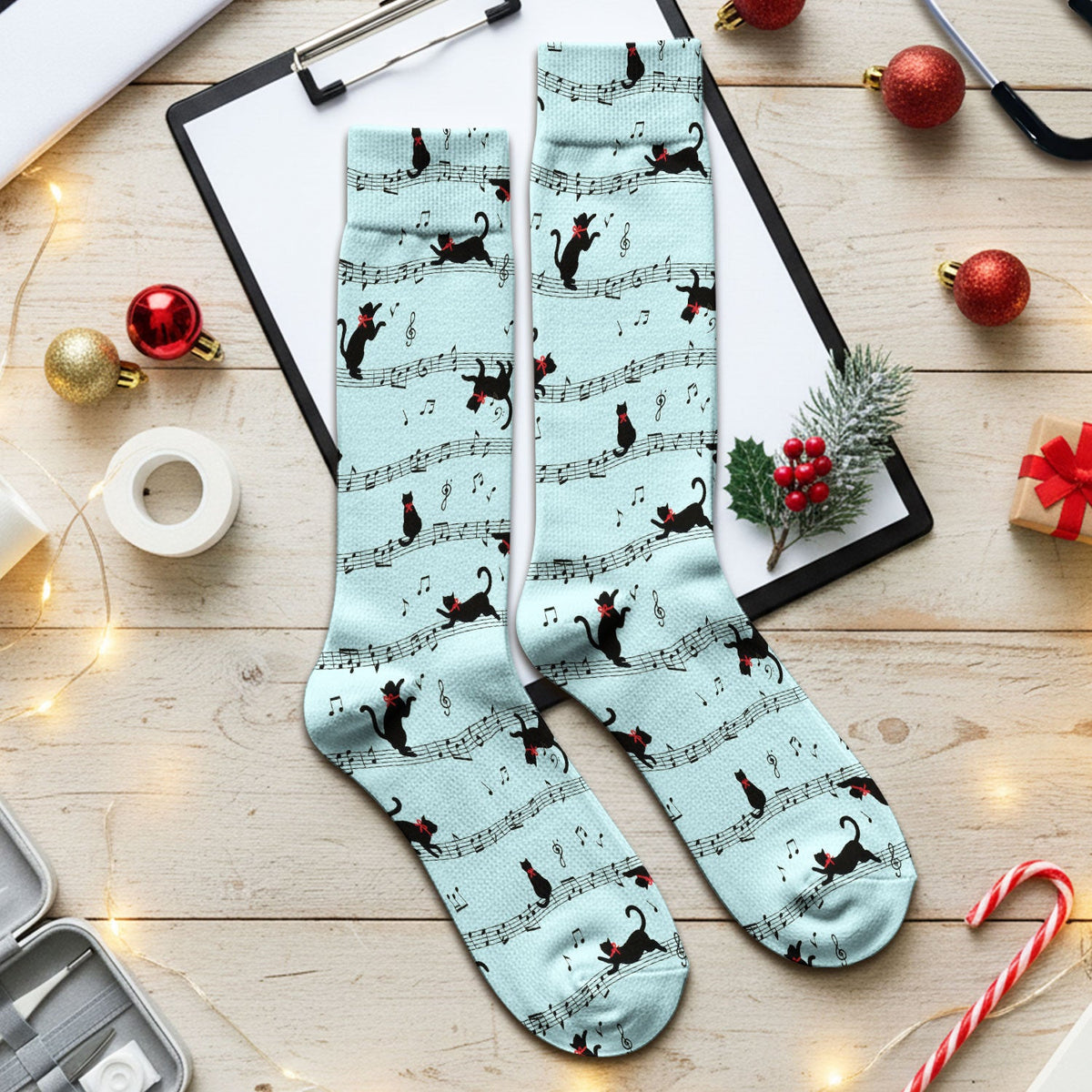 Dancing Black Cat Music Nurse Socks