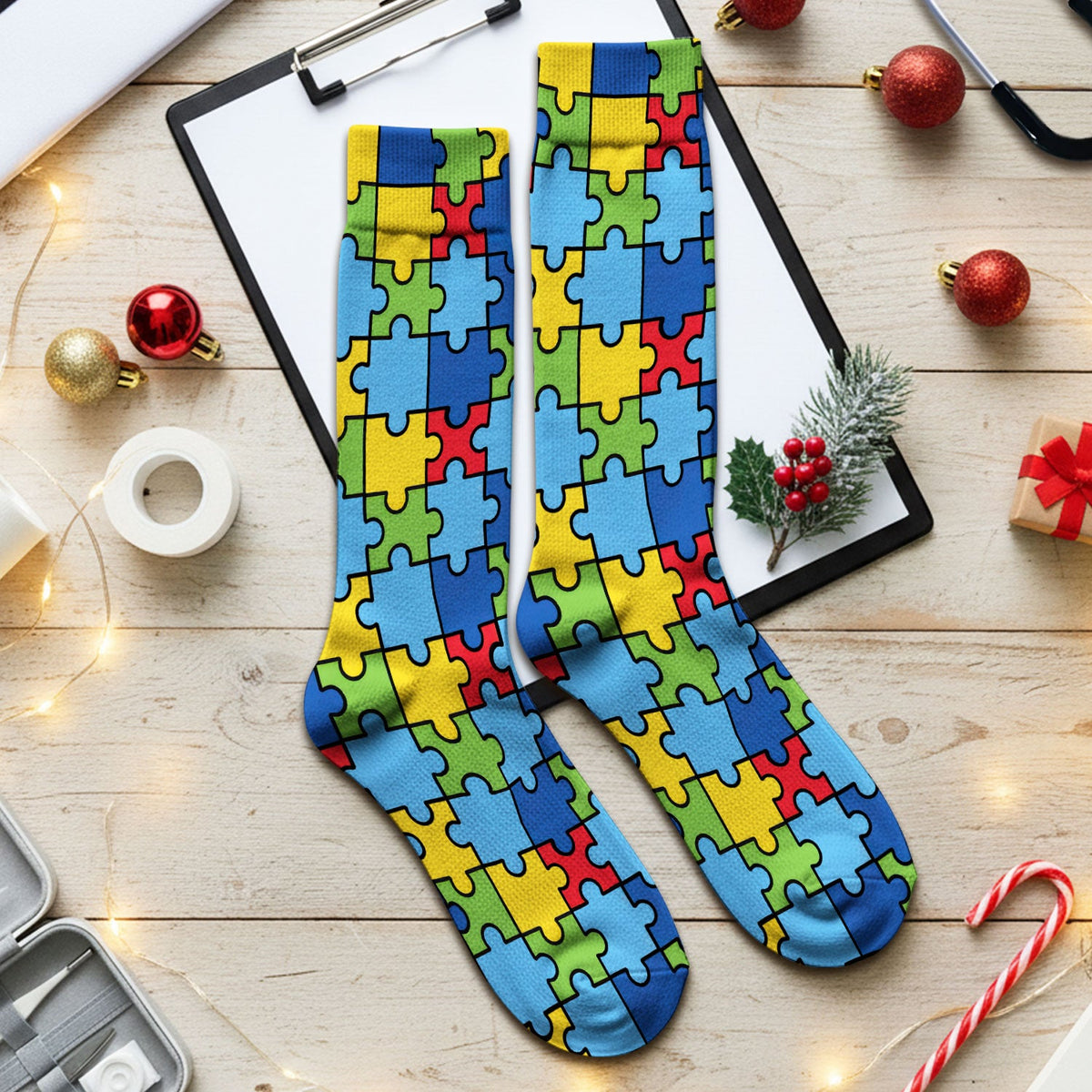 Autism Support Squad Puzzle Ribbon Nurse Socks