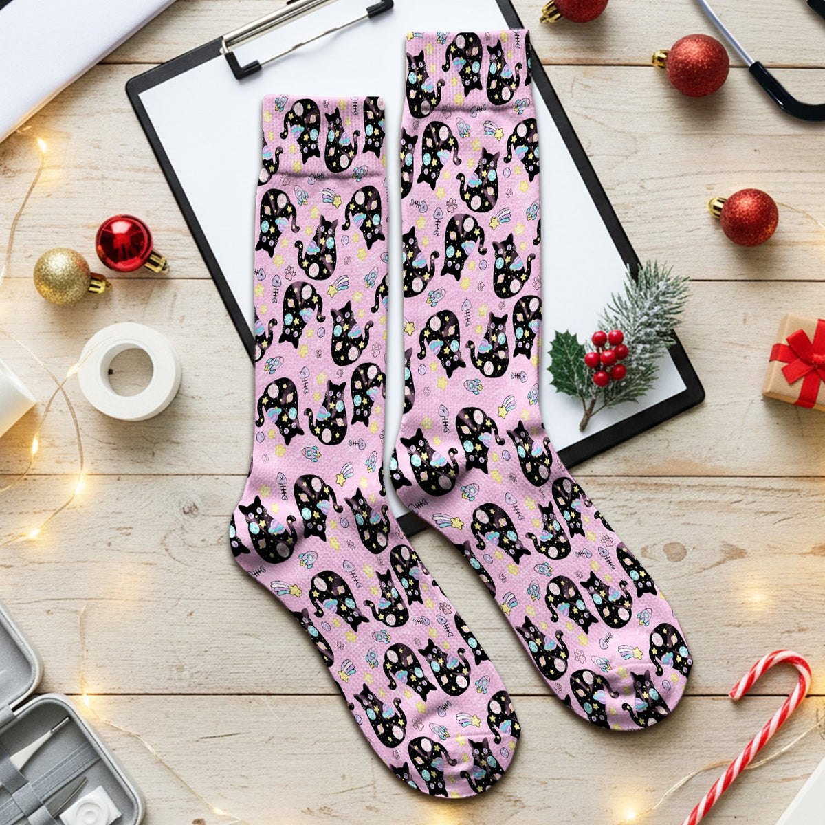 Galaxy Black Cat Space Nurse Socks