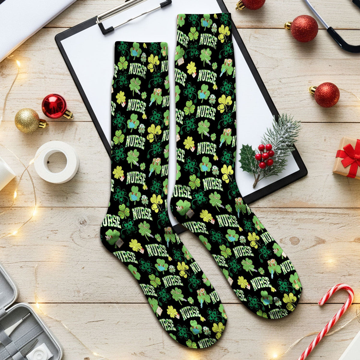 Lucky Shamrock Nurse Socks - St Patricks Day Gift