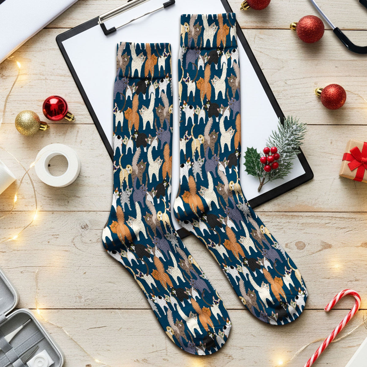 Whimsical Multicolor Cat Cartoon Nurse Socks