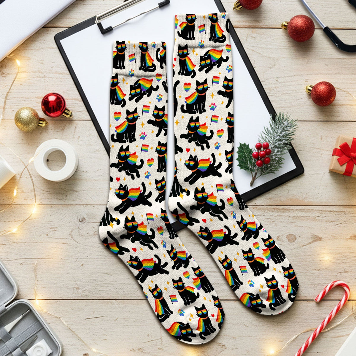Rainbow Black Cat Pride Nurse Socks