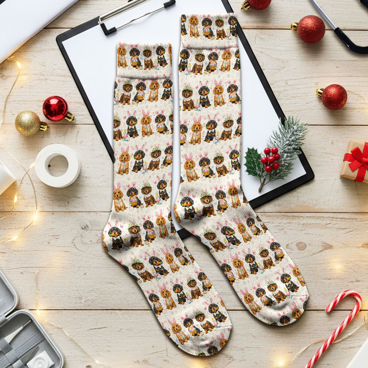 Easter Dachshund Bunny Nurse Socks