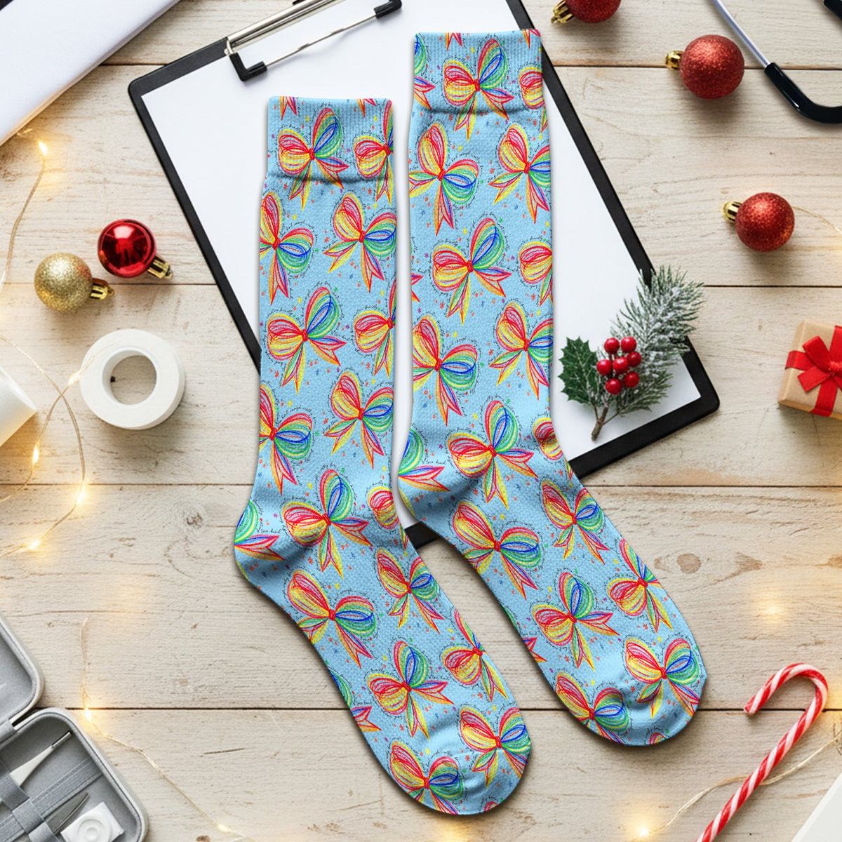 Colorful Rainbow Bow Nurse Socks