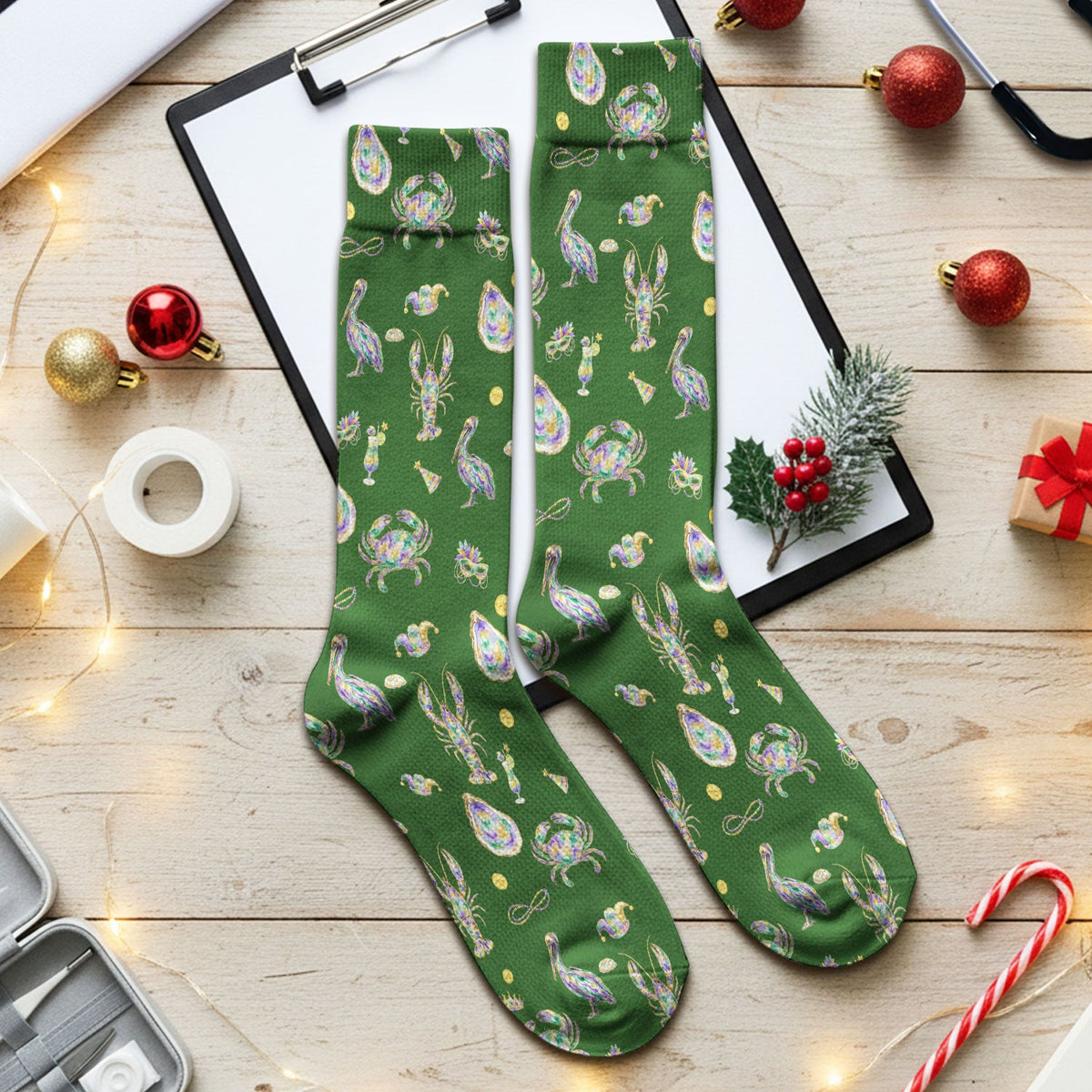 Mardi Gras Seafood Nurse Socks
