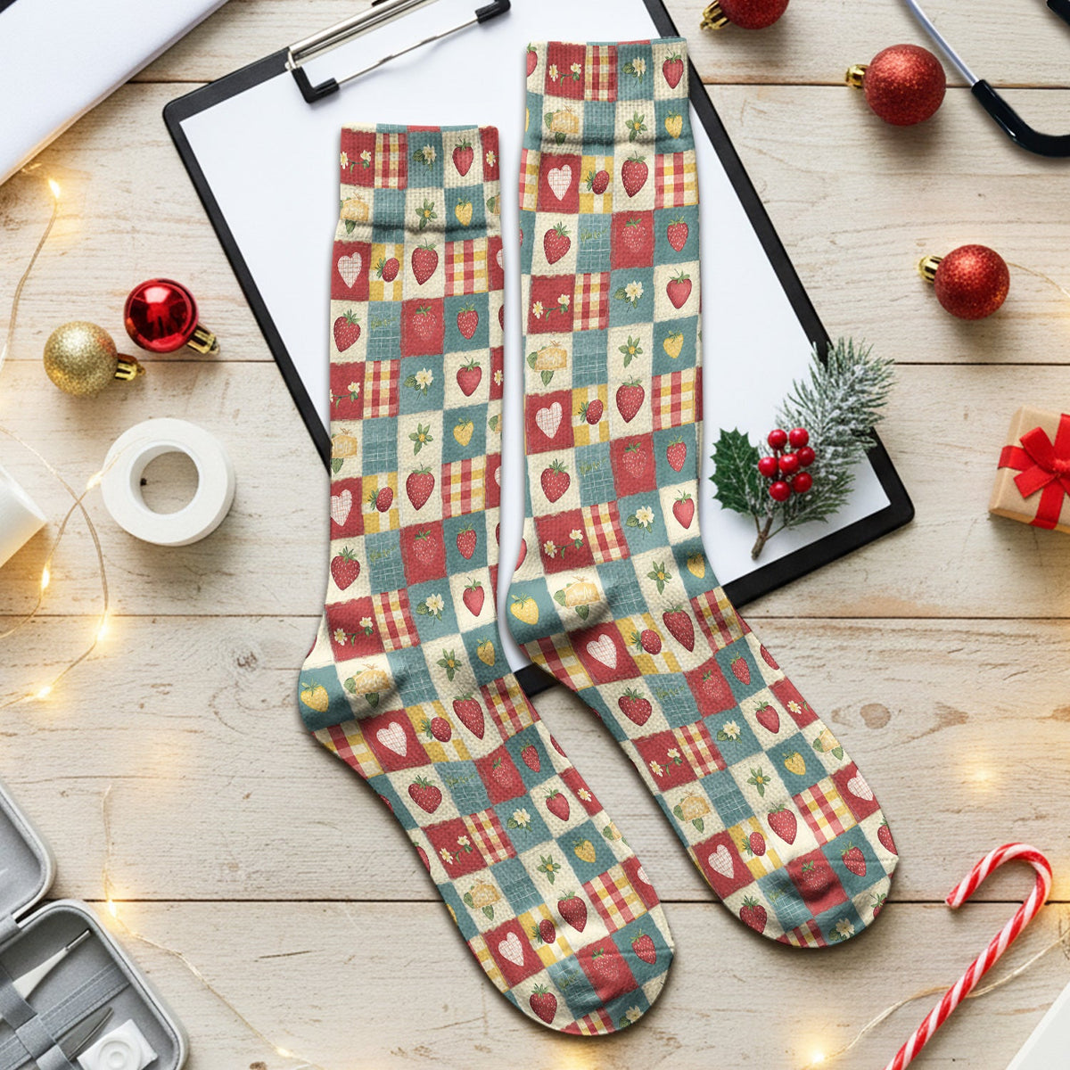 Strawberry Floral Patchwork Nurse Socks