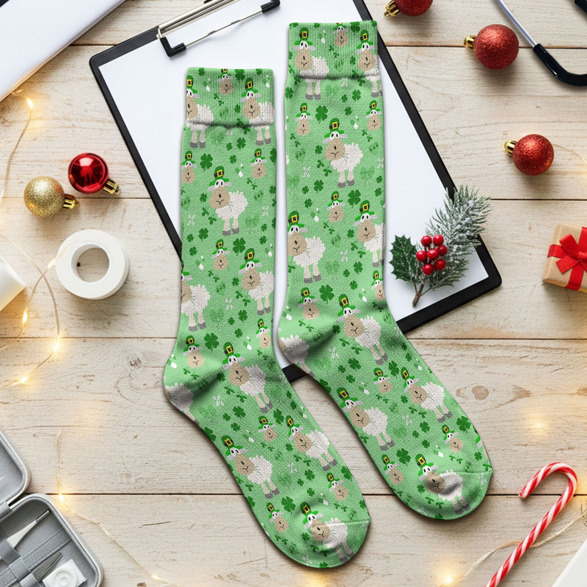 Sheep Shamrock Nurse Socks - St Patricks Day Gift