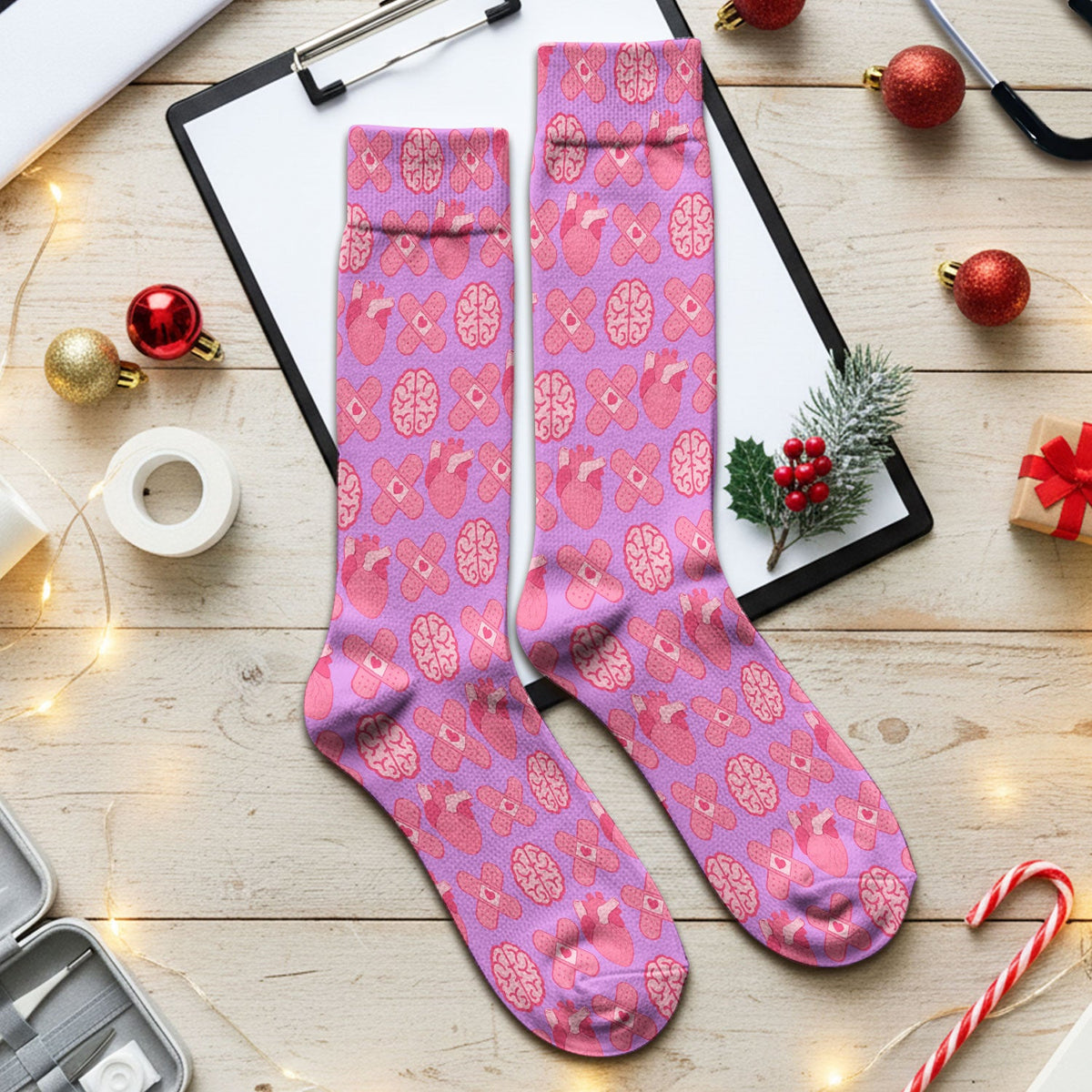 Heart Brain Medical Icon Nurse Socks