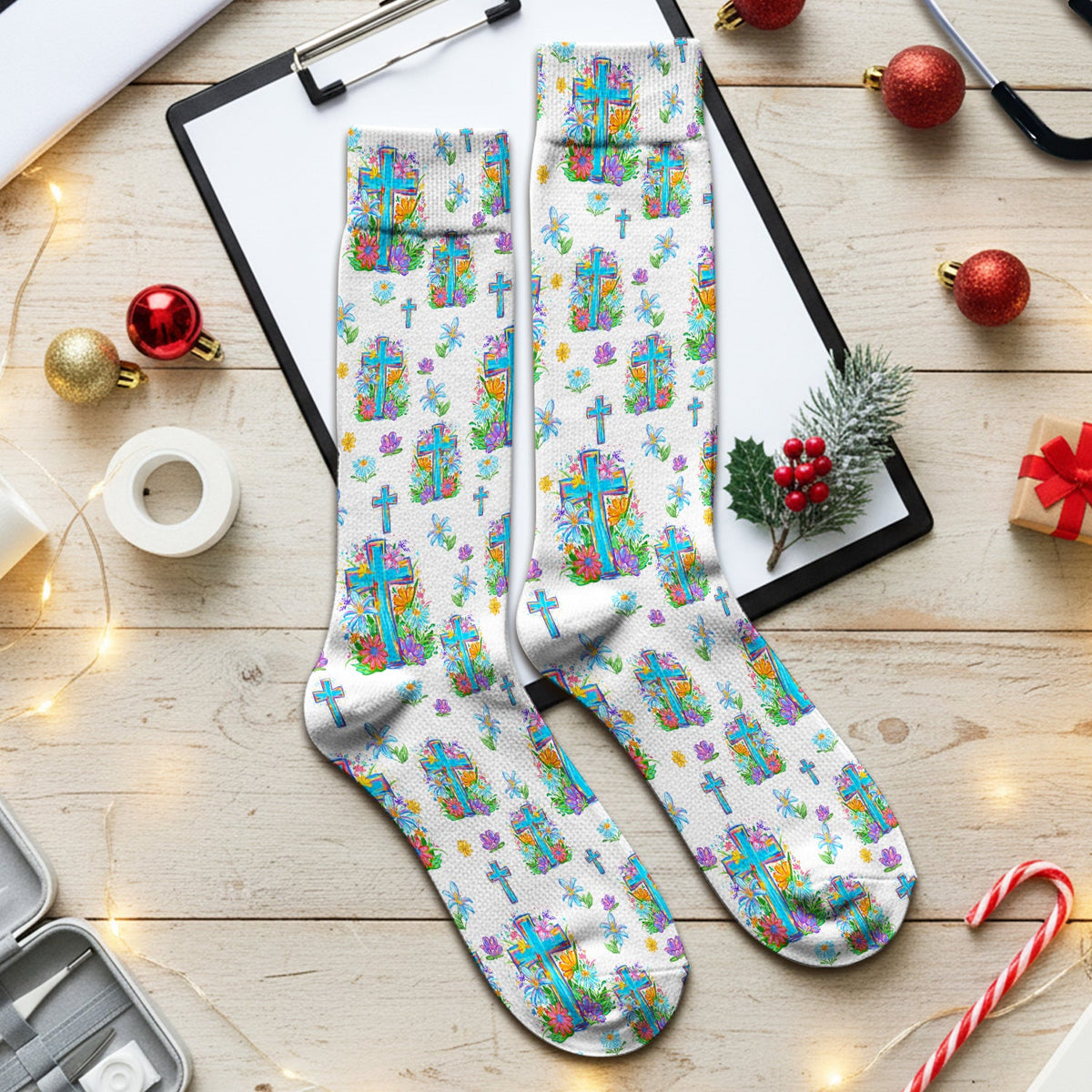 Christian Floral Cross Spring Nurse Socks