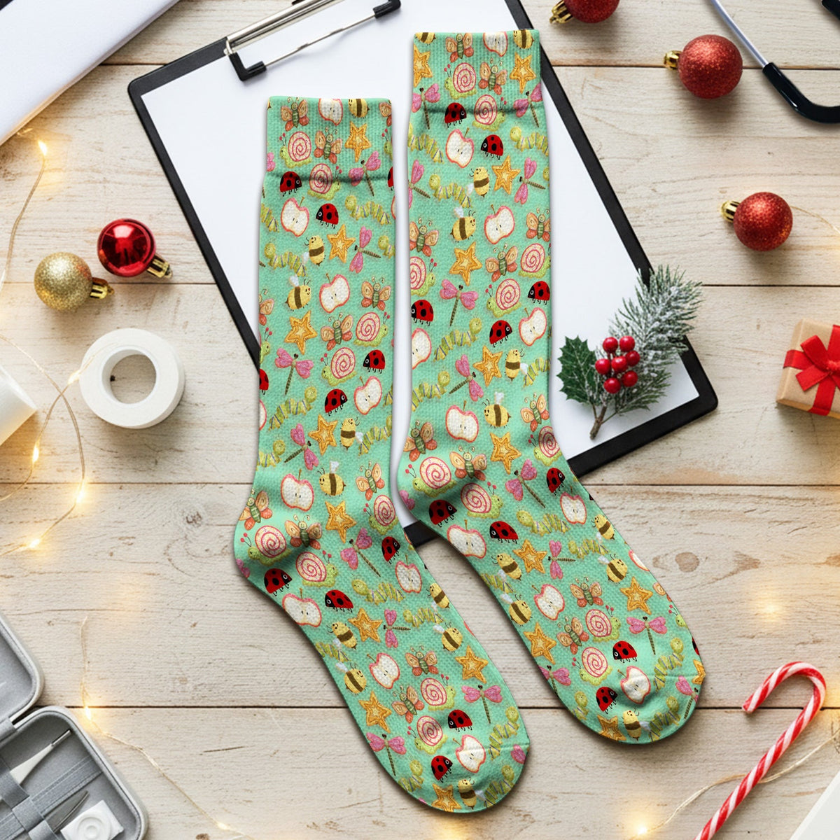 Snail Ladybug Caterpillar Apple Garden Nurse Socks