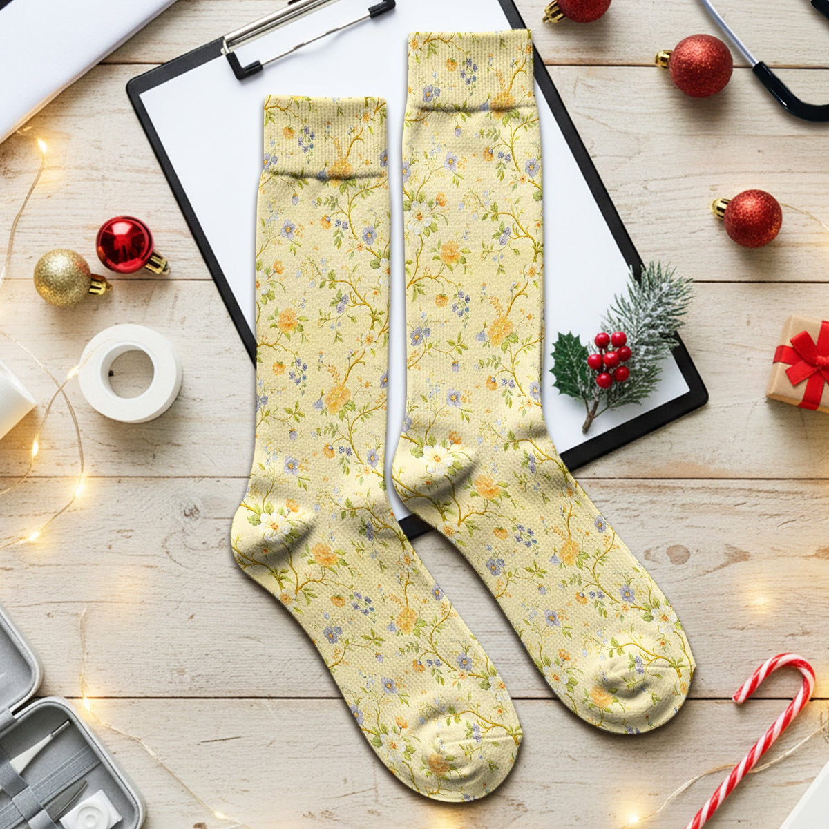 Sunny Wildflower Garden Floral Nurse Socks