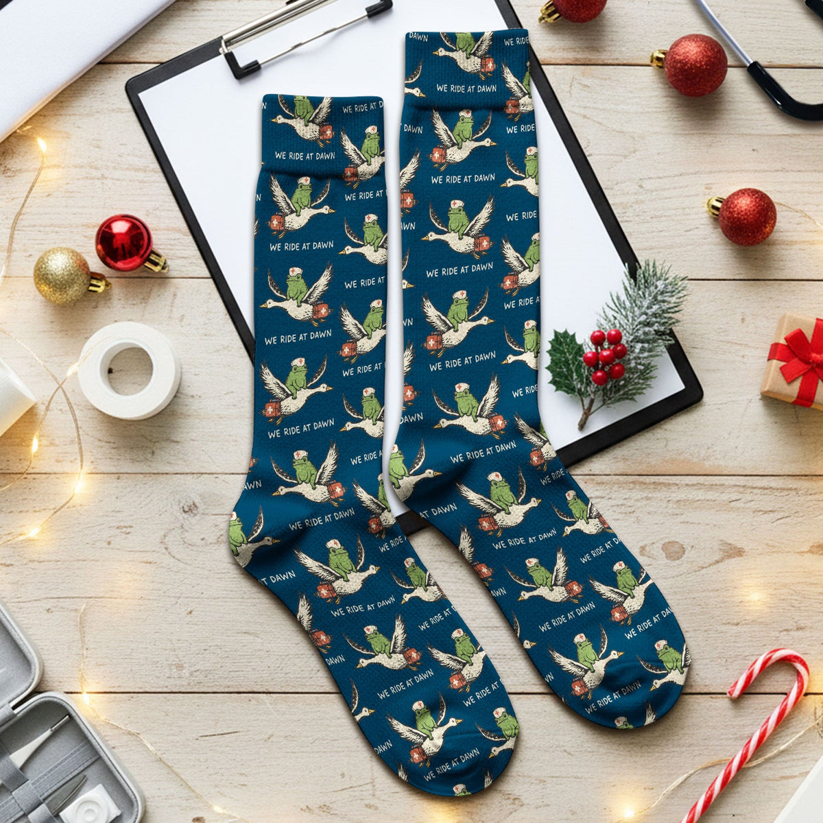 Frog Riding Goose Nurse Socks