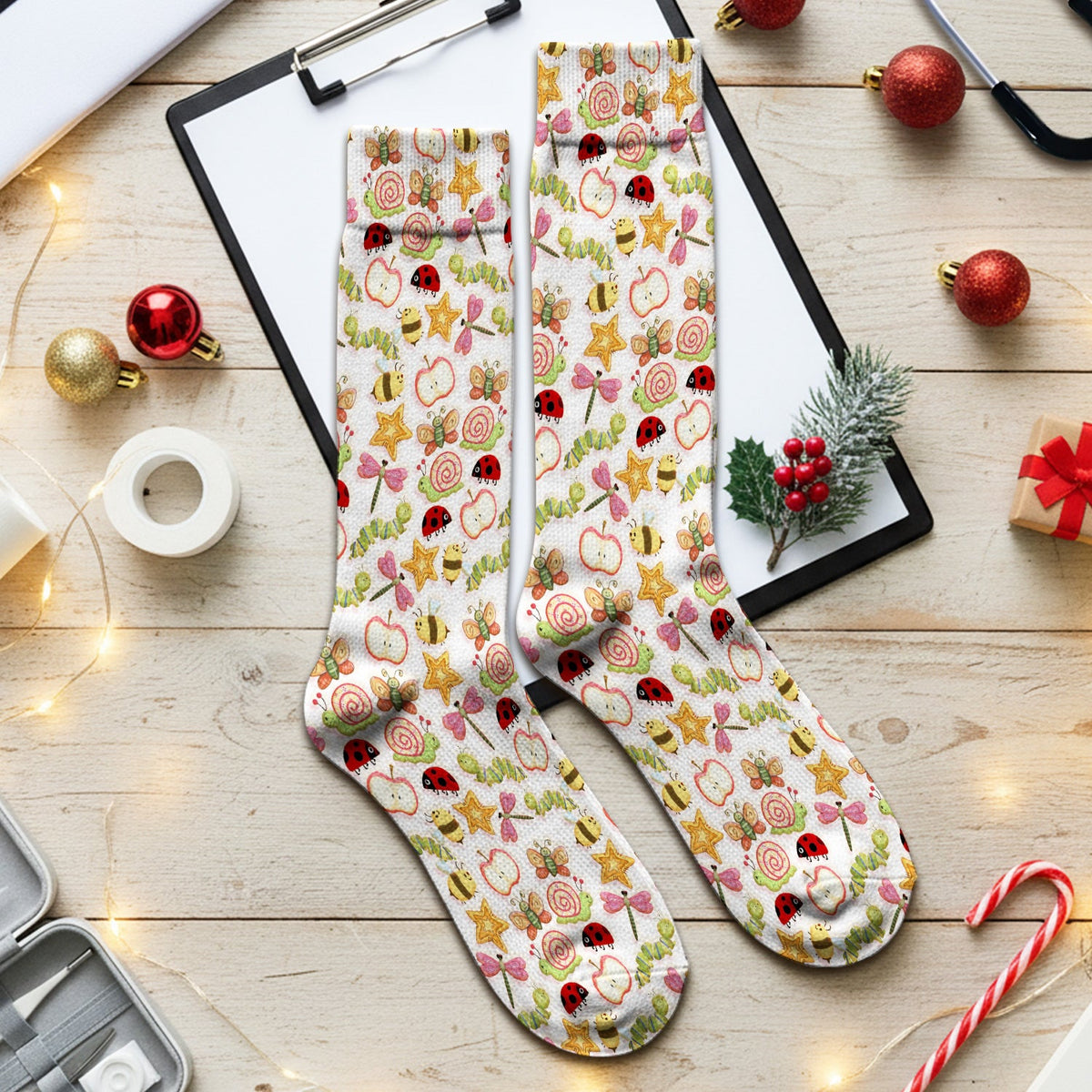 Snail Ladybug Caterpillar Apple Garden Nurse Socks