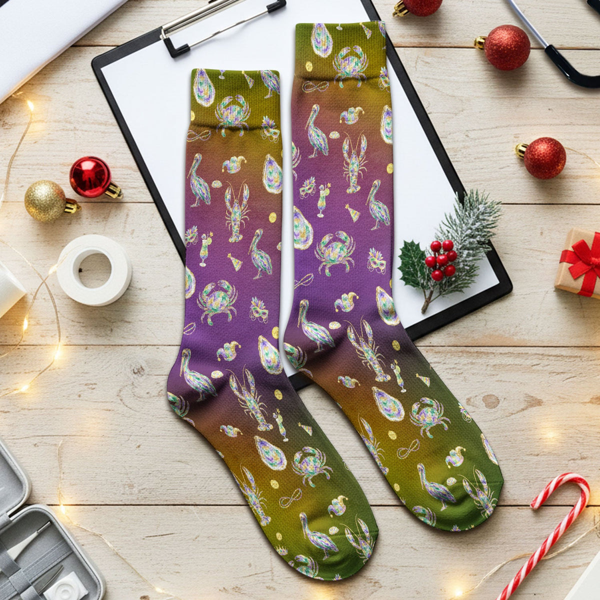 Mardi Gras Seafood Nurse Socks