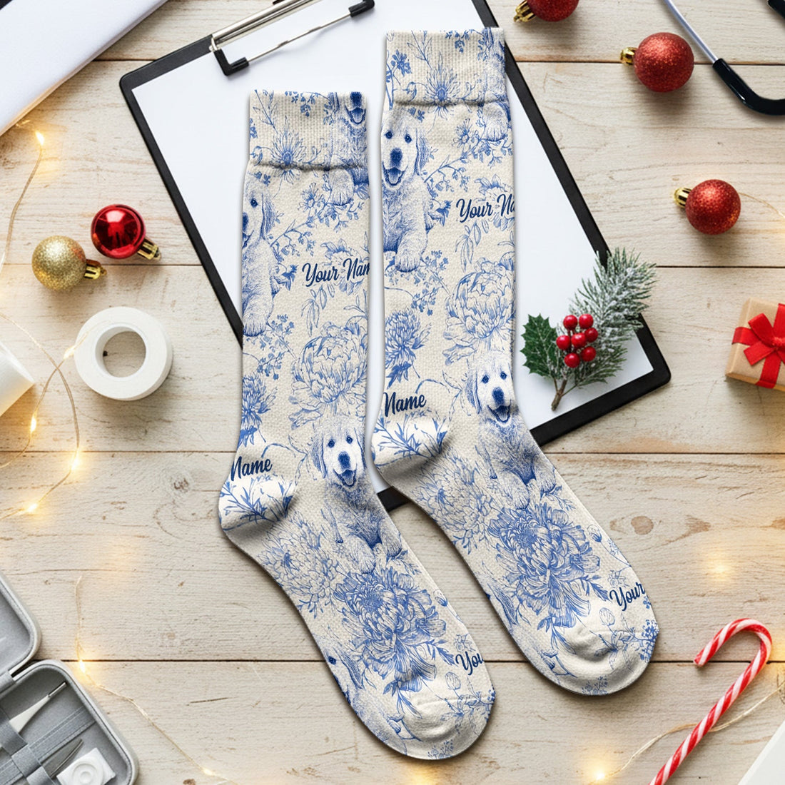 Personalized Pet Photo Floral Nurse Socks
