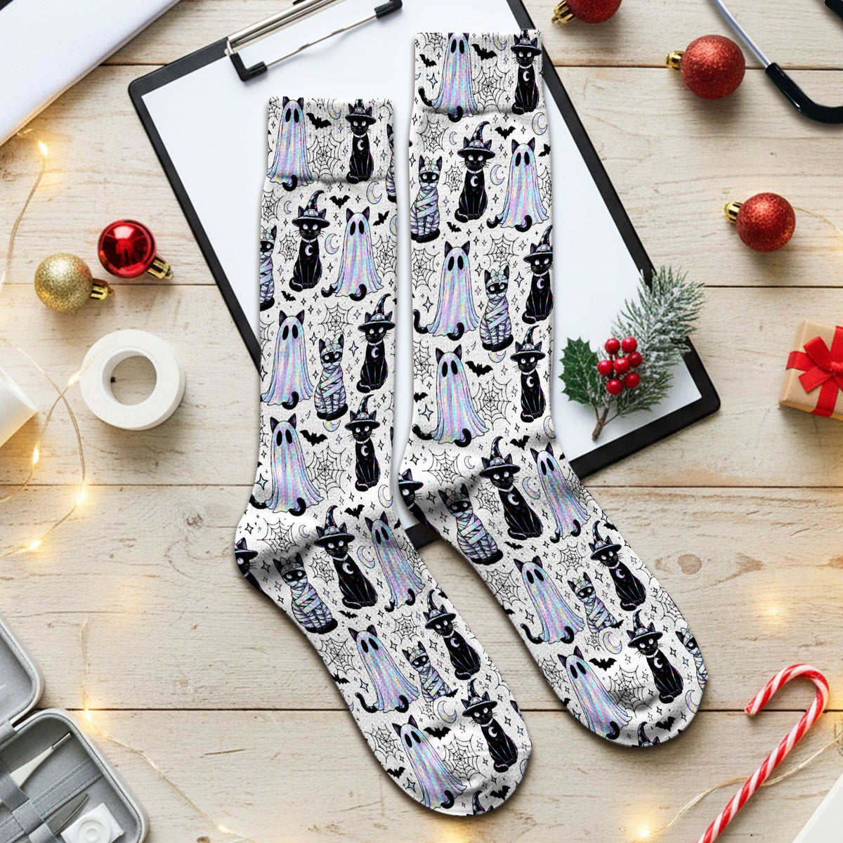 Ghost Witch Cat Nurse Socks - Halloween Gift