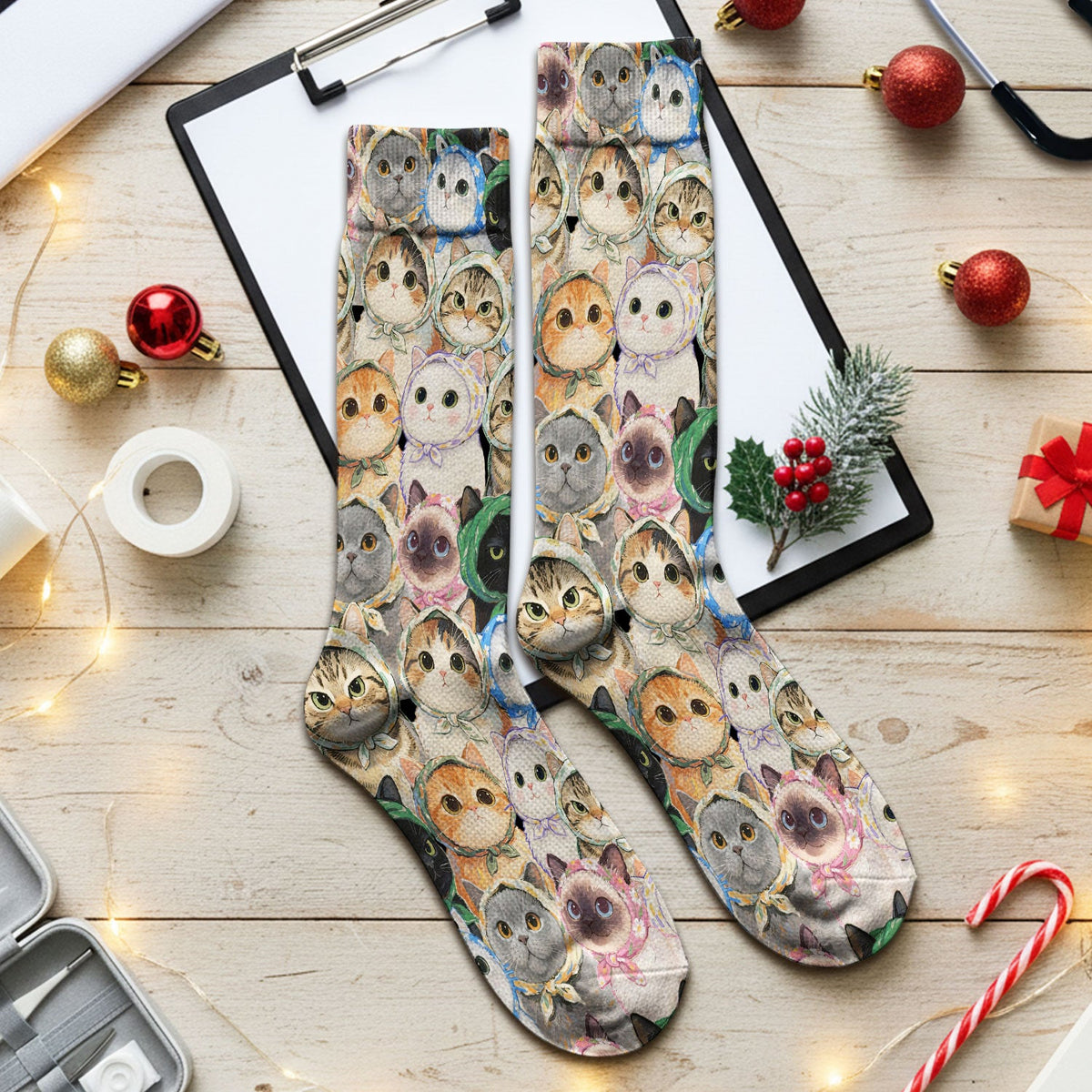 Adorable Multi Cat Portrait Nurse Socks
