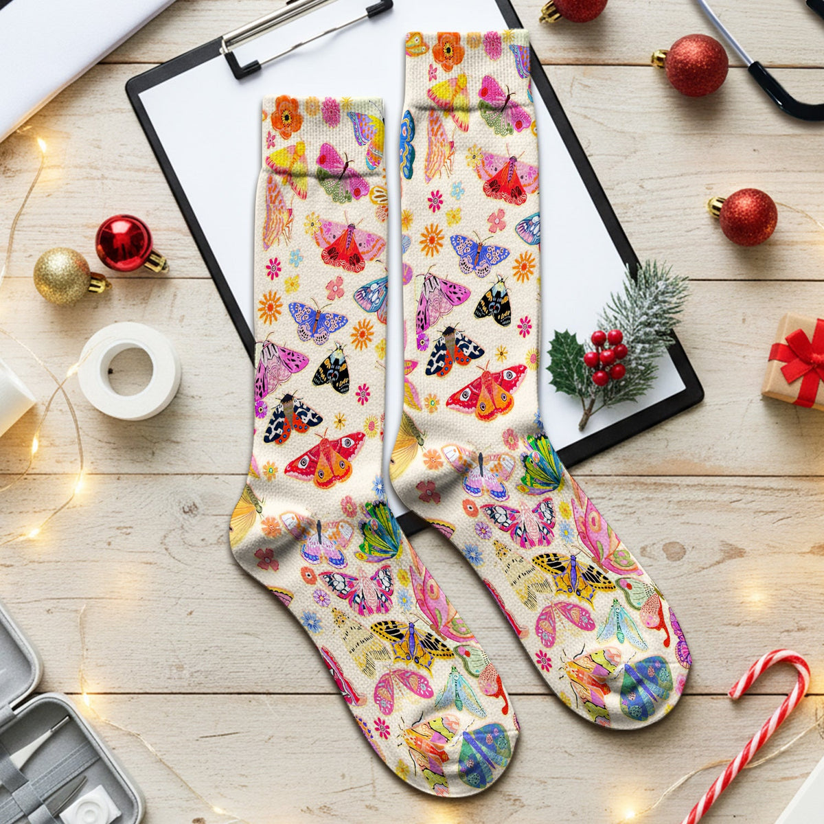 Colorful Butterfly Floral Nurse Socks