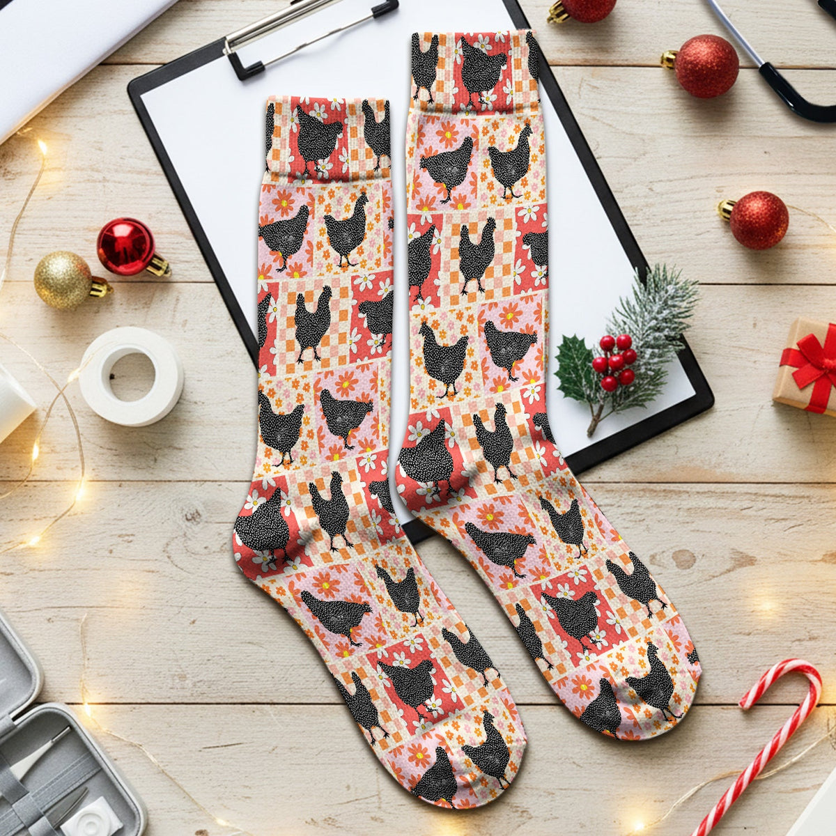 Chicken Patchwork Floral Nurse Socks