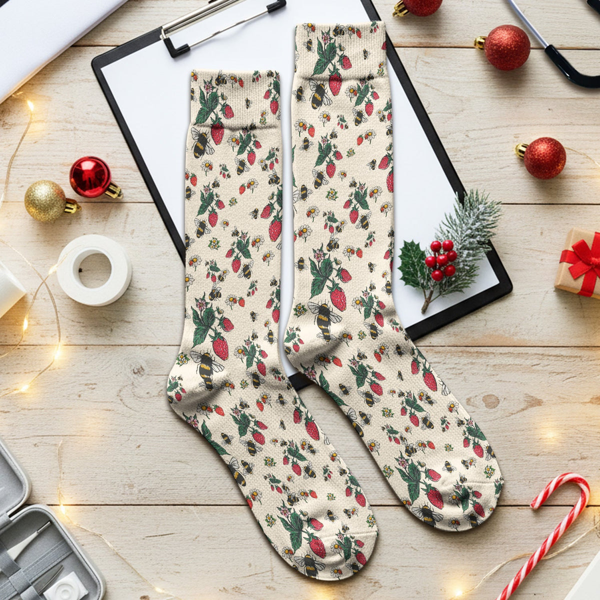 Strawberry Bee Daisy Nurse Socks