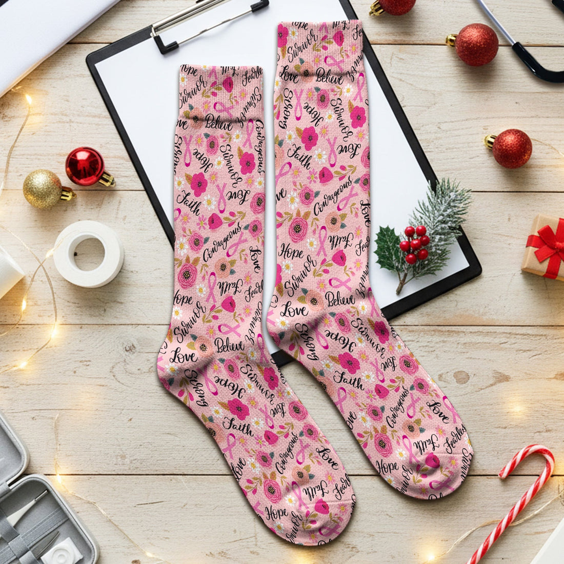 Breast Cancer Oncology Floral Nurse Socks