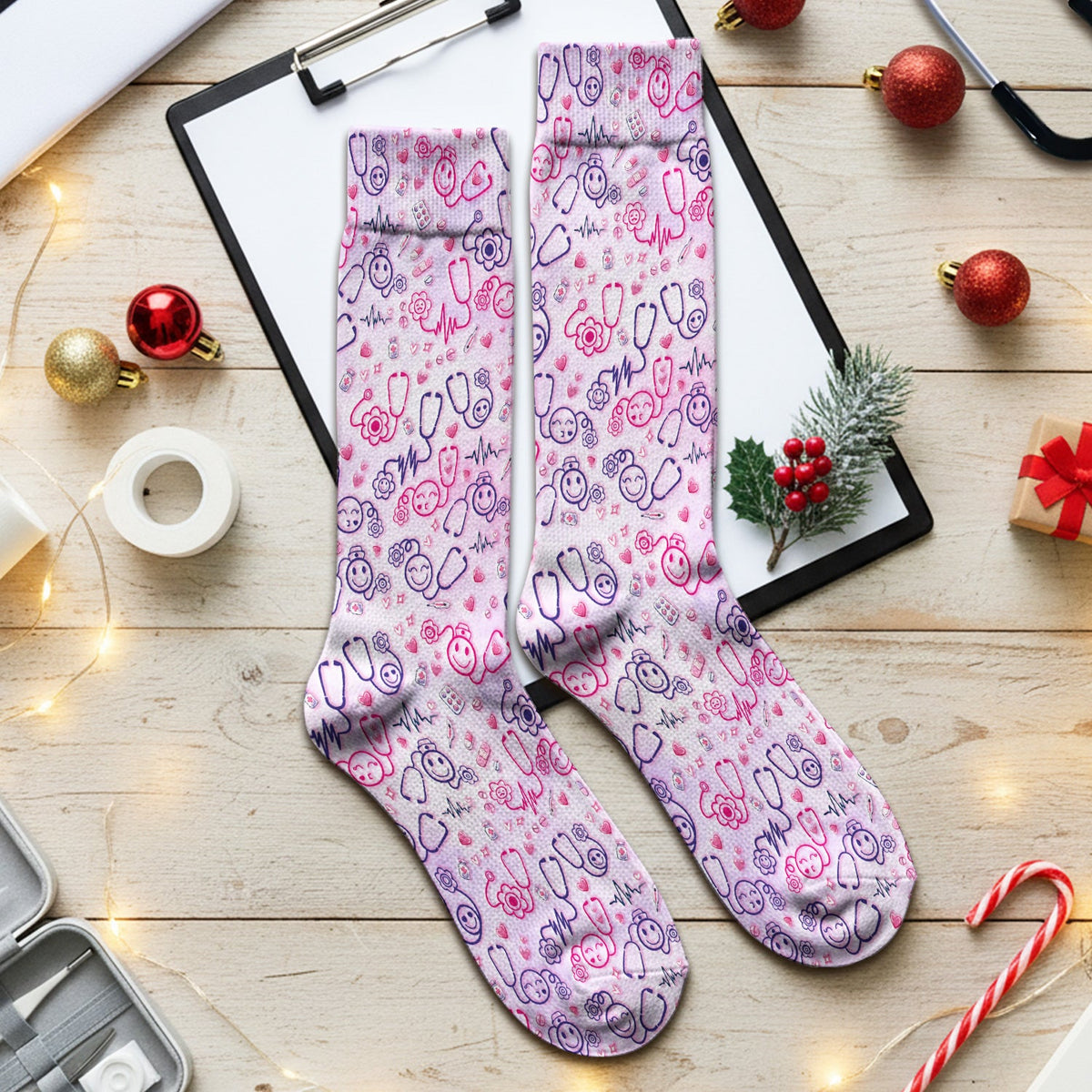 Stethoscope Heart Icon Nurse Socks