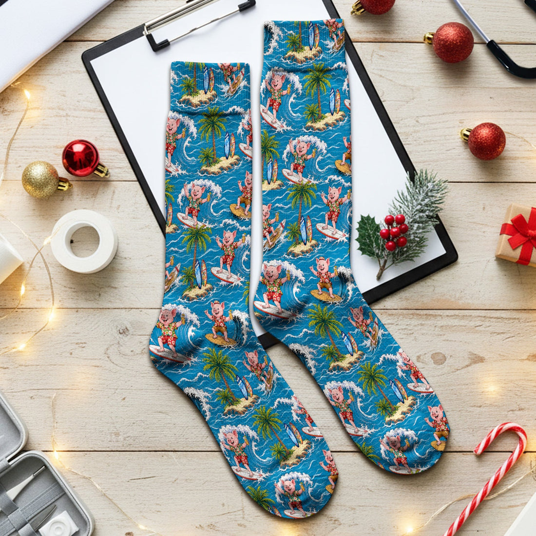 Tropical Surfing Pig Island Nurse Socks
