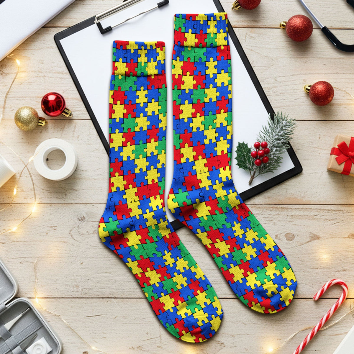 Autism Awareness Puzzle Nurse Socks