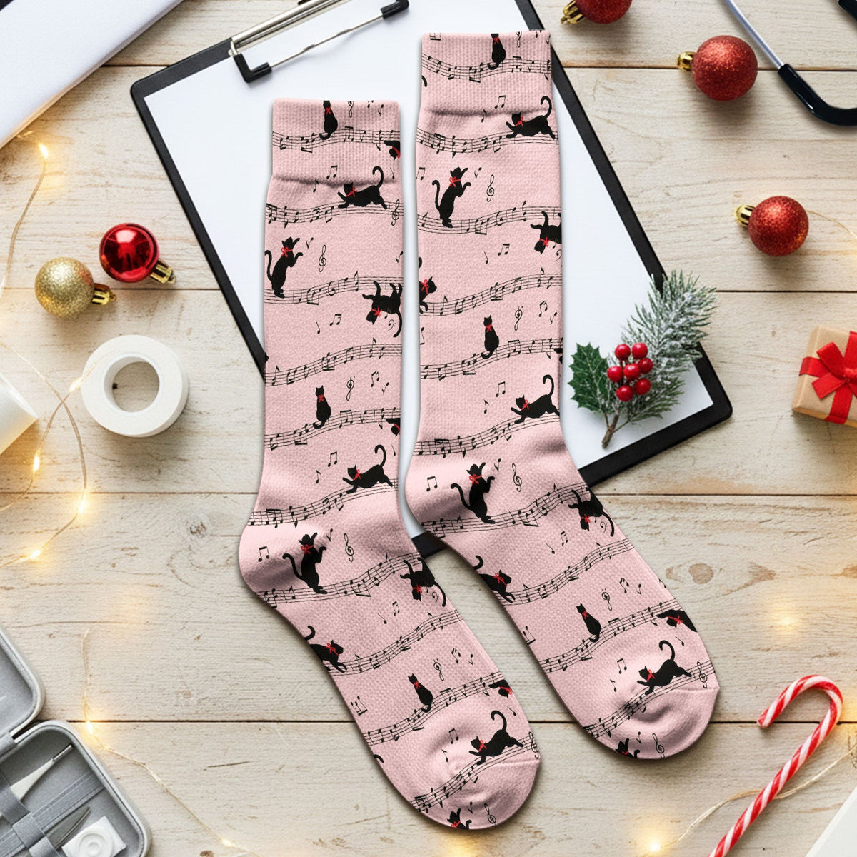 Dancing Black Cat Music Nurse Socks