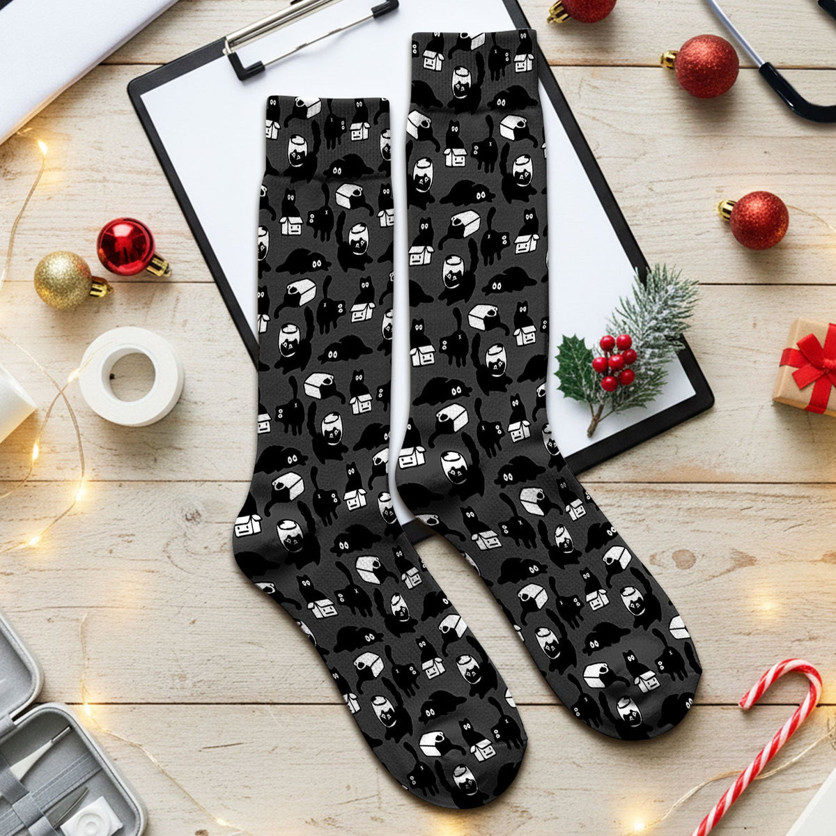 Dark Playful Cat Nurse Socks