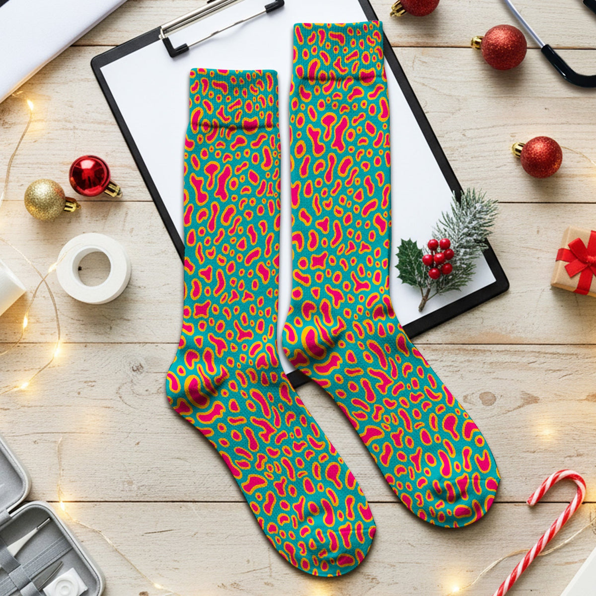 Colorful Abstract Leopard Nurse Socks