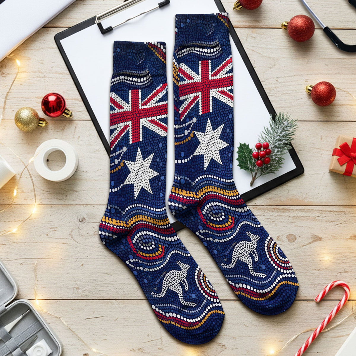 Australian Aboriginal Kangaroo Dot Art Nurse Socks