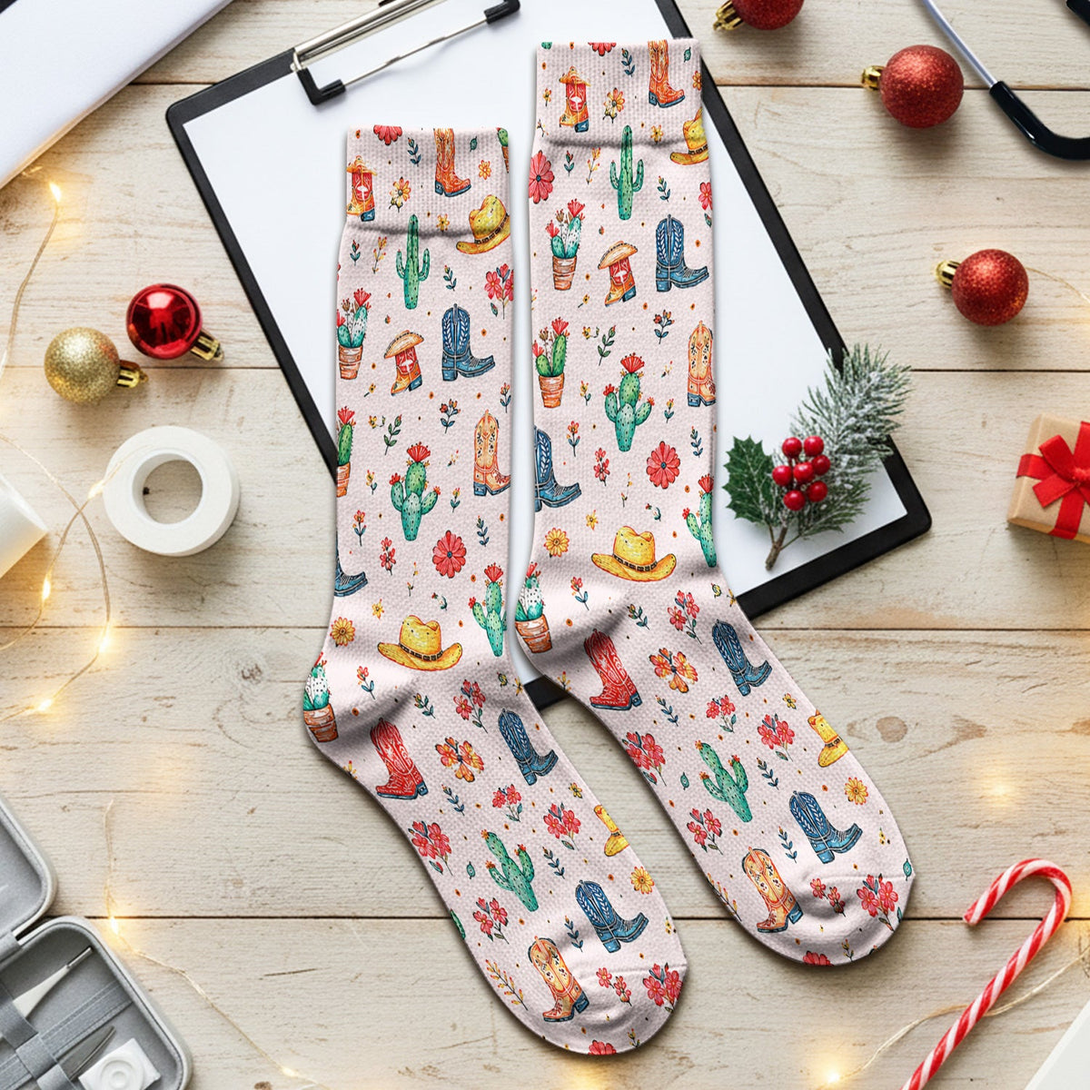 Whimsical Western Cactus Boots Nurse Socks