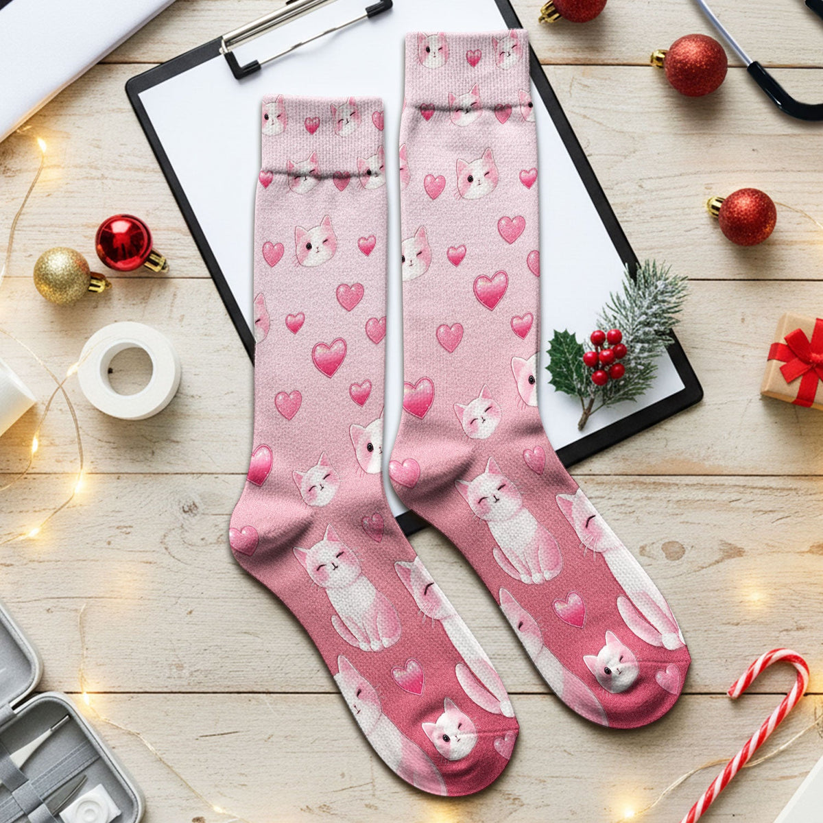 Valentine Cat Heart Nurse Socks