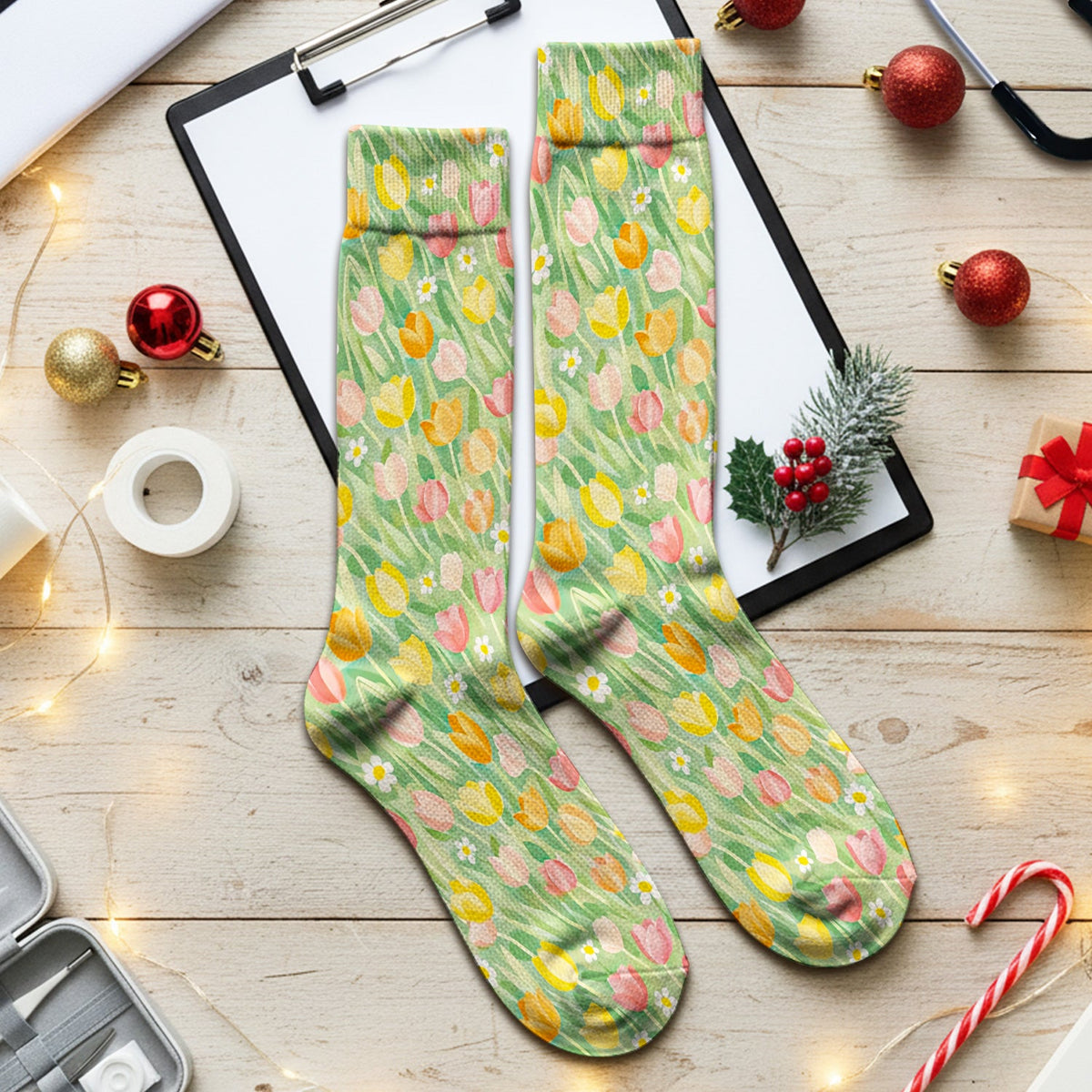 Cheerful Tulip Meadow Nurse Socks