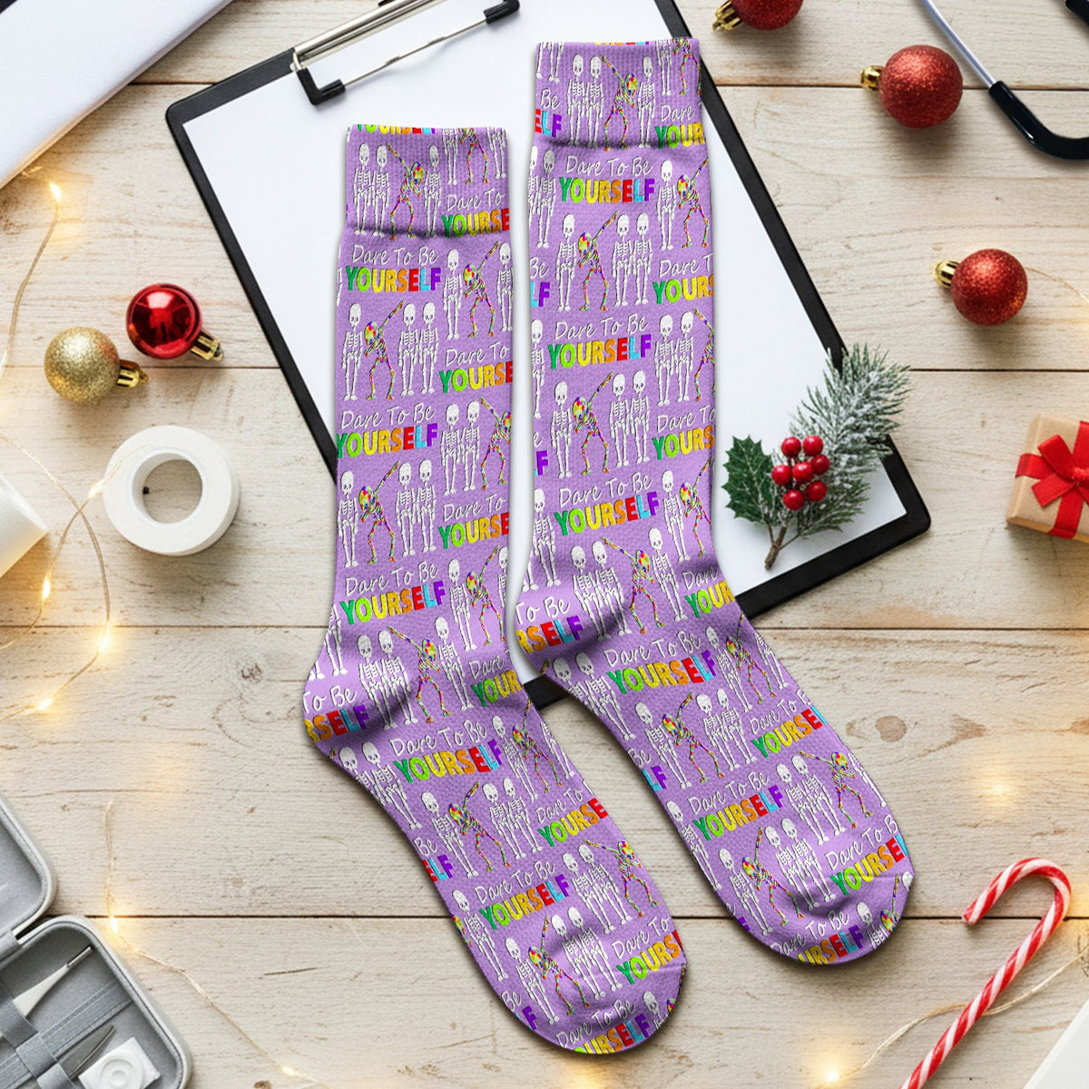 Rainbow Skeleton Dare To Be Yourself Nurse Socks