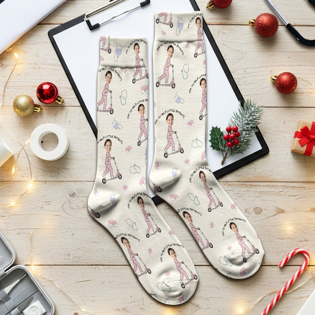 Personalized Pediatric Nurse Scooter Face Socks