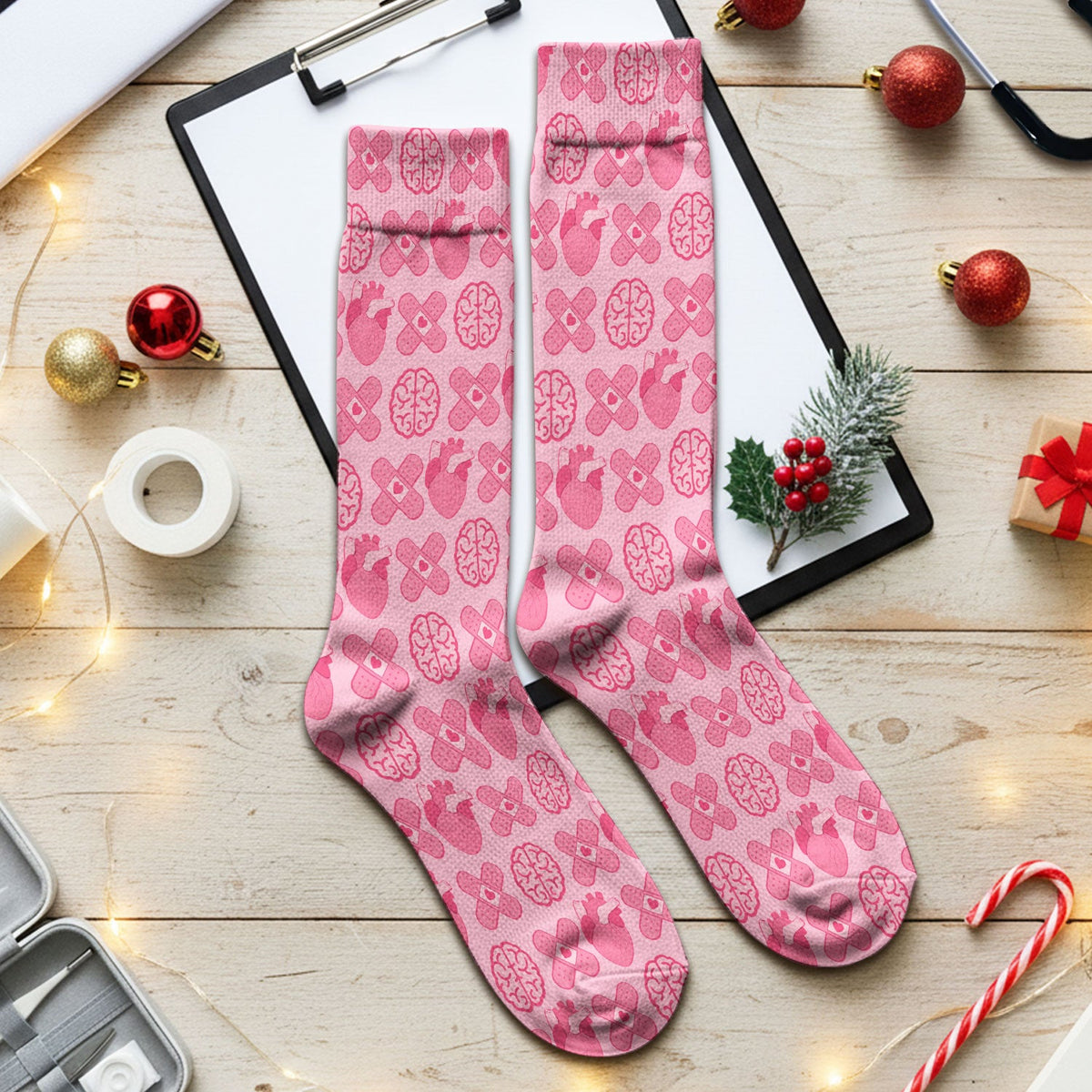 Heart Brain Medical Icon Nurse Socks