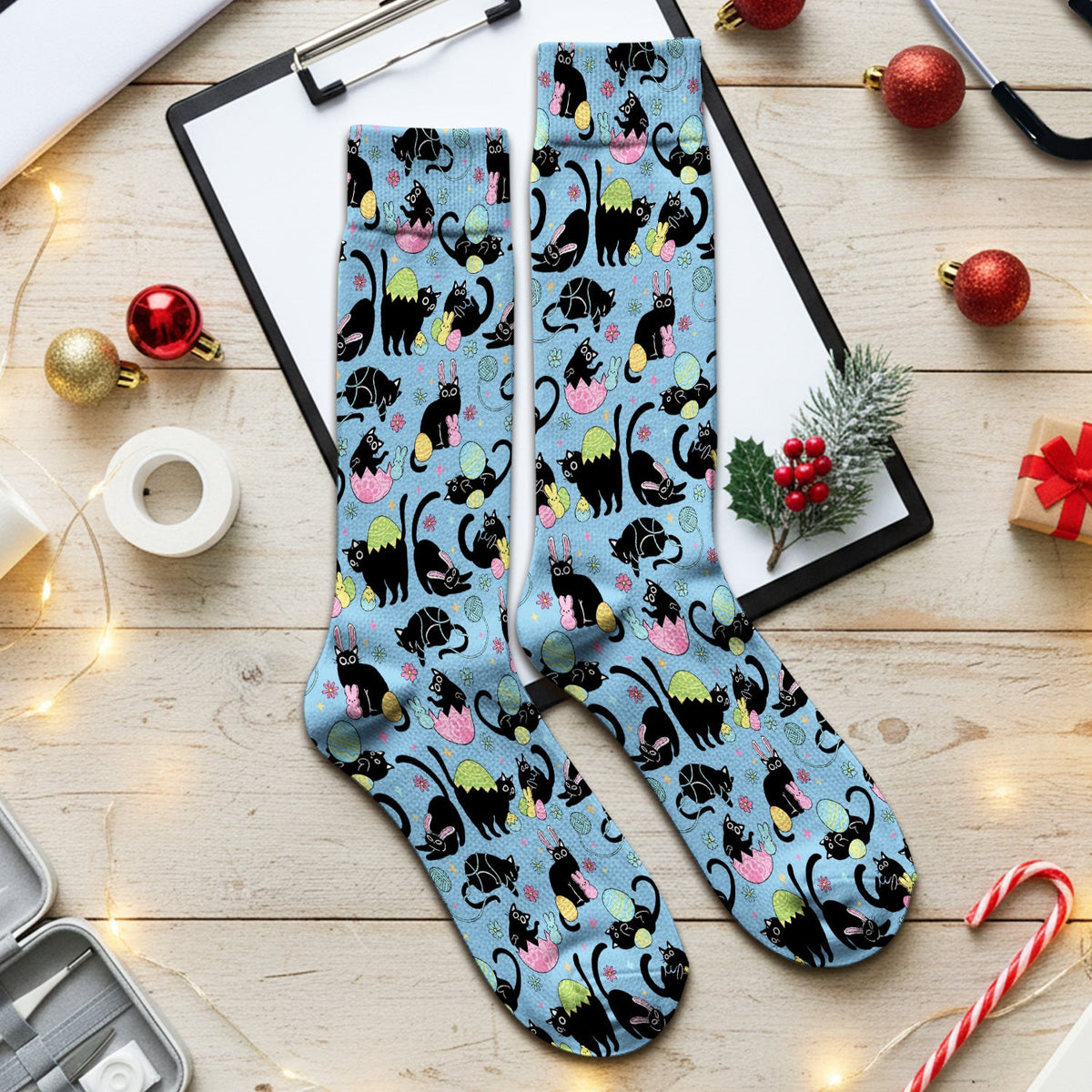 Black Cat Egg Nurse Socks - Easter Gift