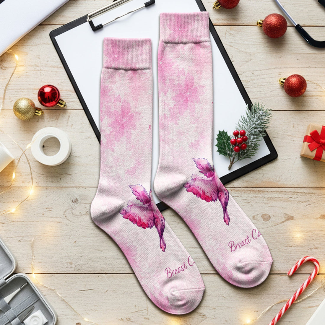 Breast Cancer Awareness Hummingbird Nurse Socks