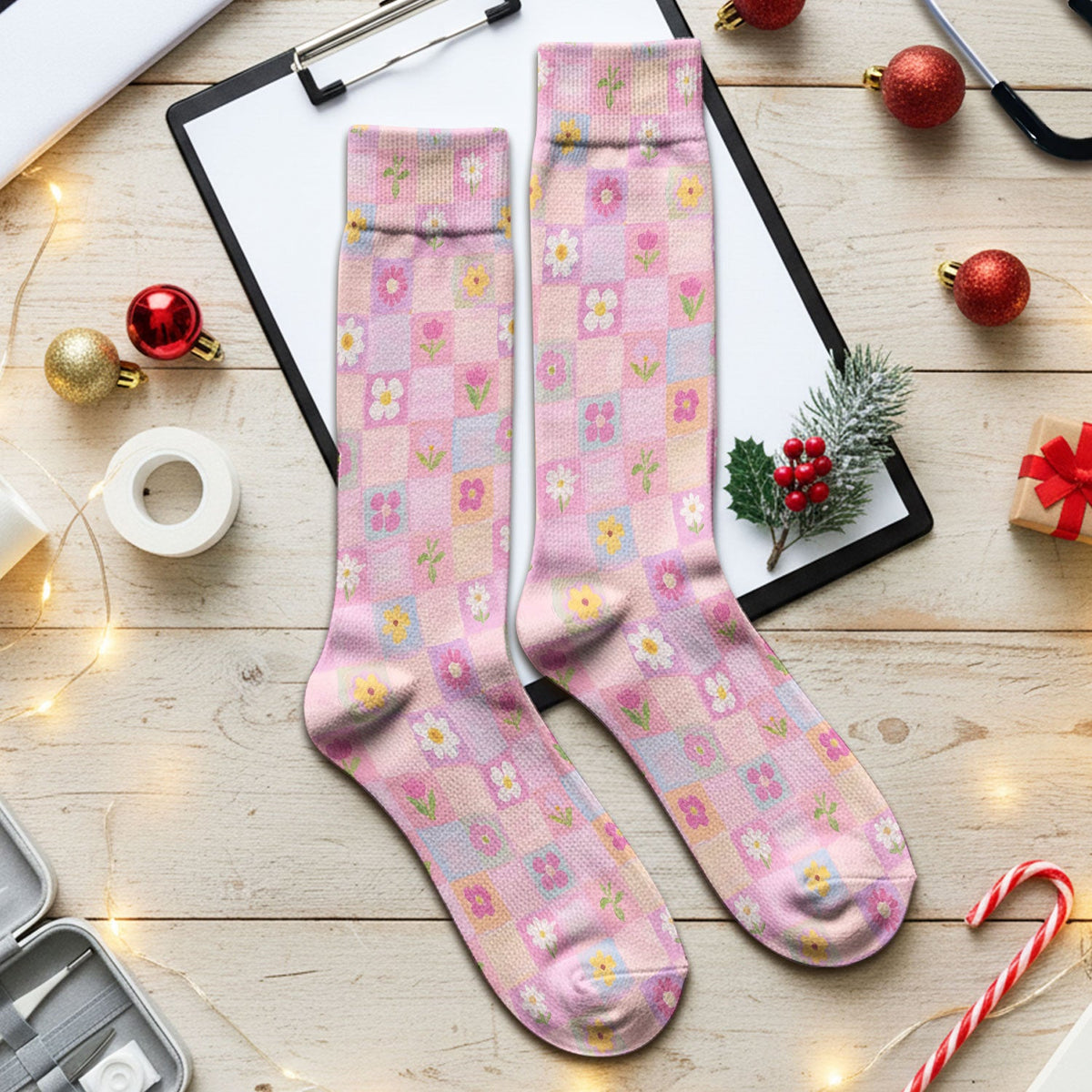 Lovely Pastel Floral Patchwork Nurse Socks