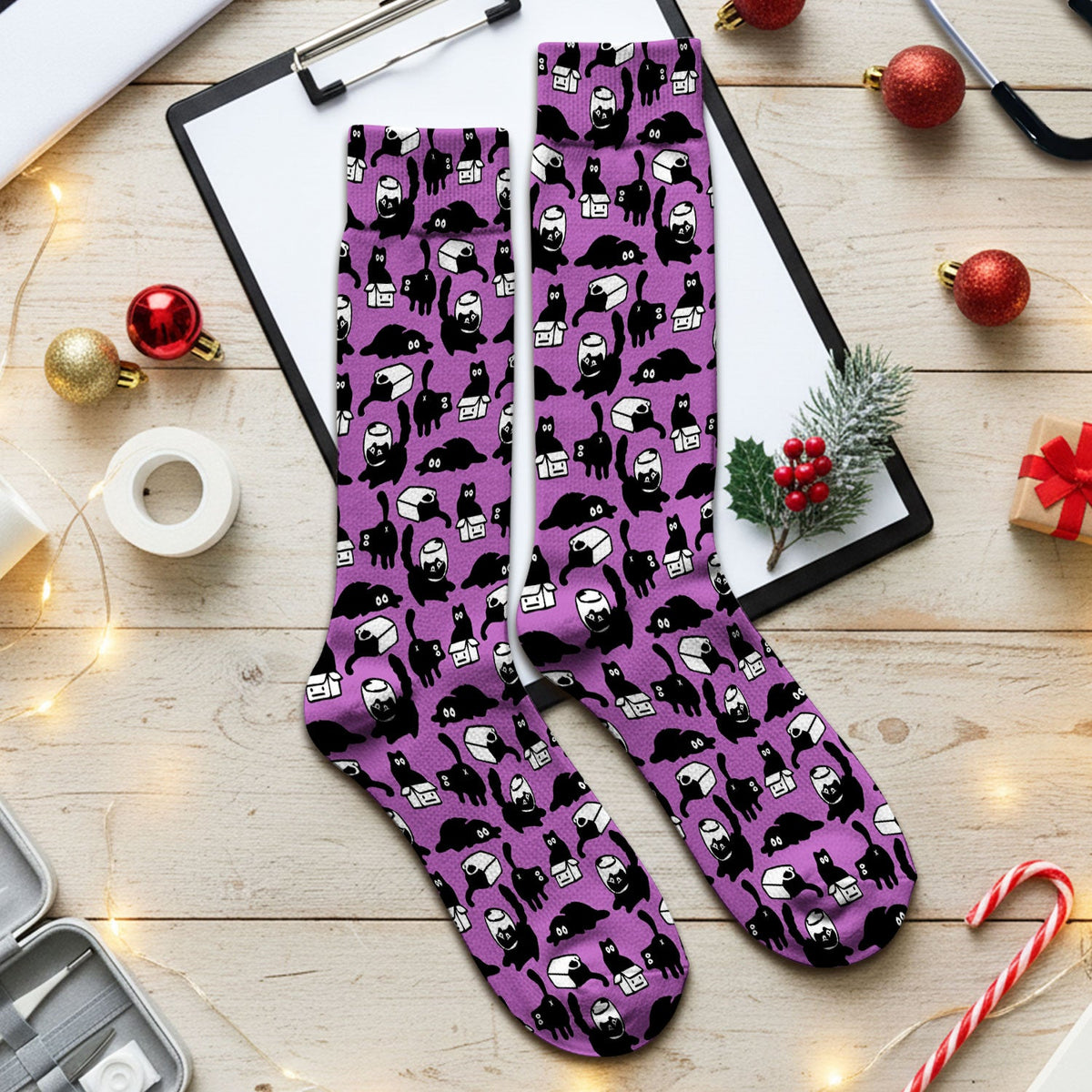 Dark Playful Cat Nurse Socks