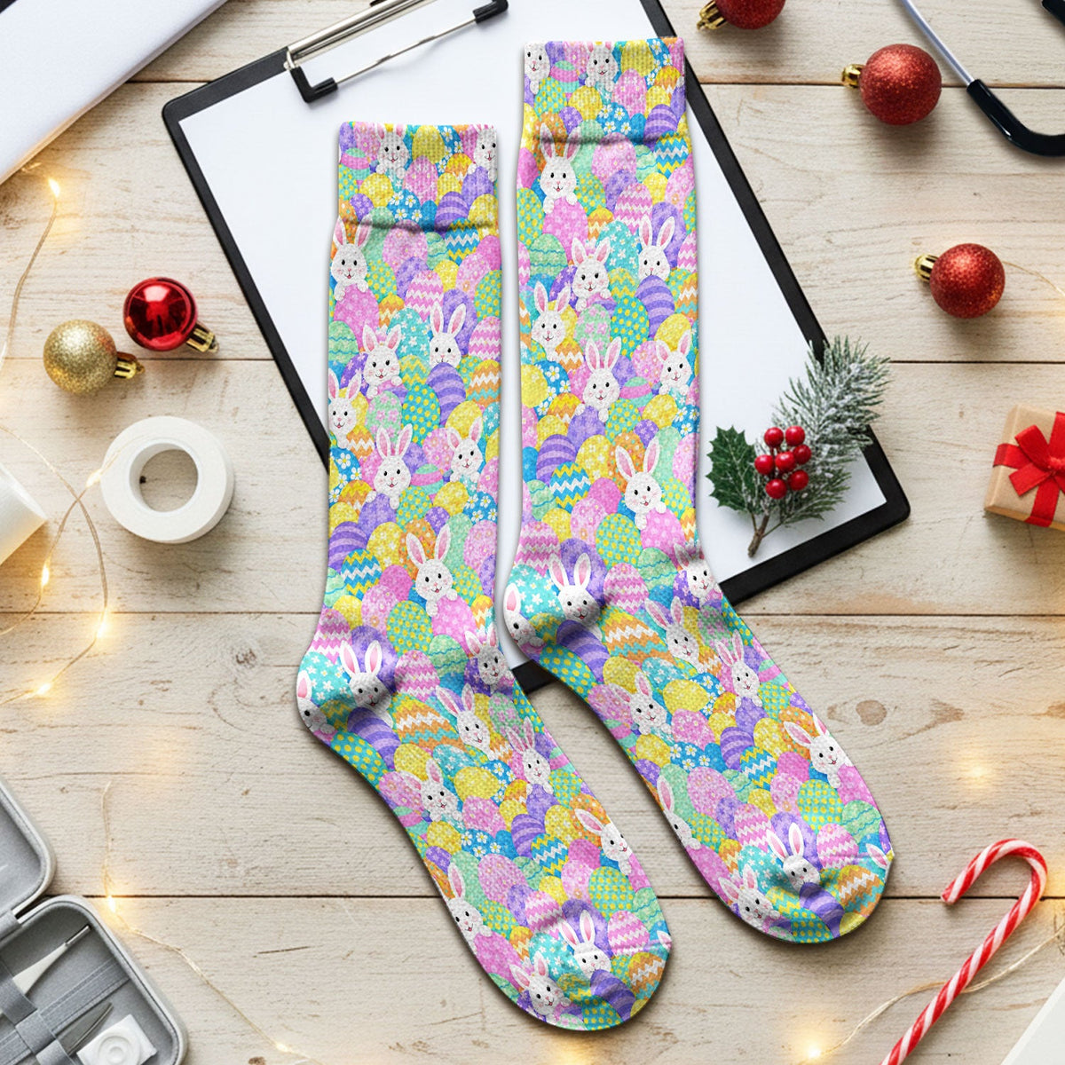 Bunny Colorful Egg Nurse Socks - Easter Gift