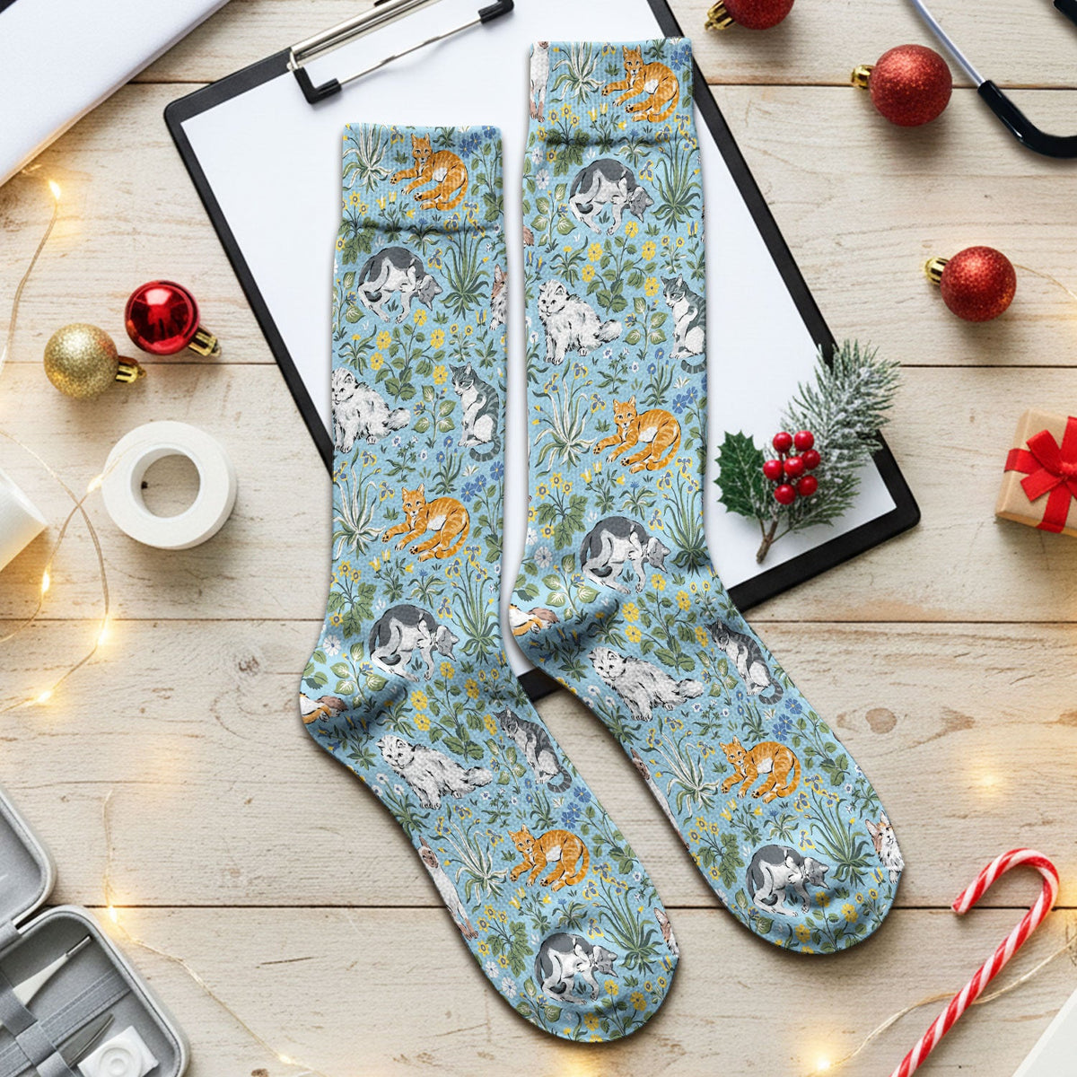 Floral Cat Garden Nurse Socks