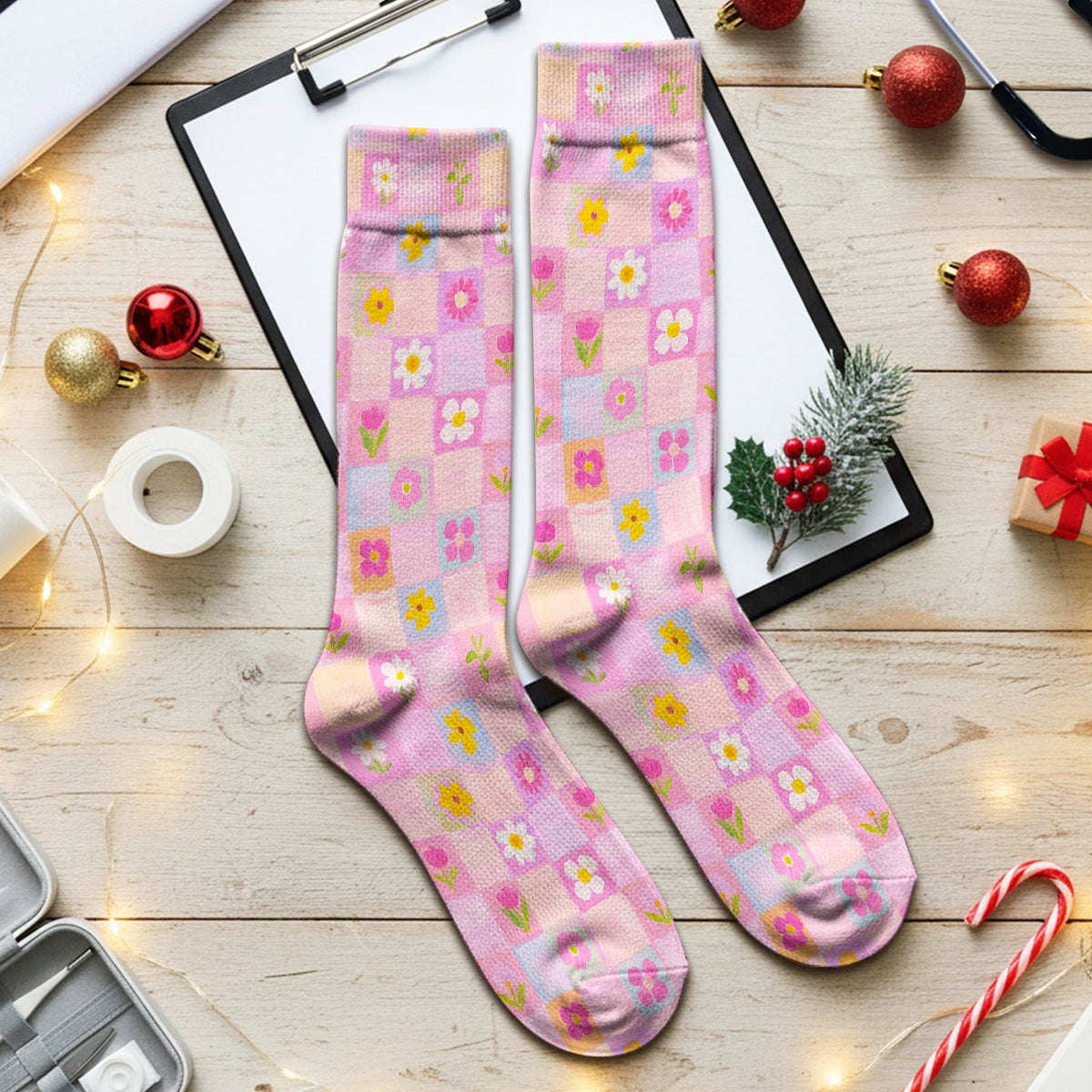 Colorful Mixed Flowers Nurse Socks