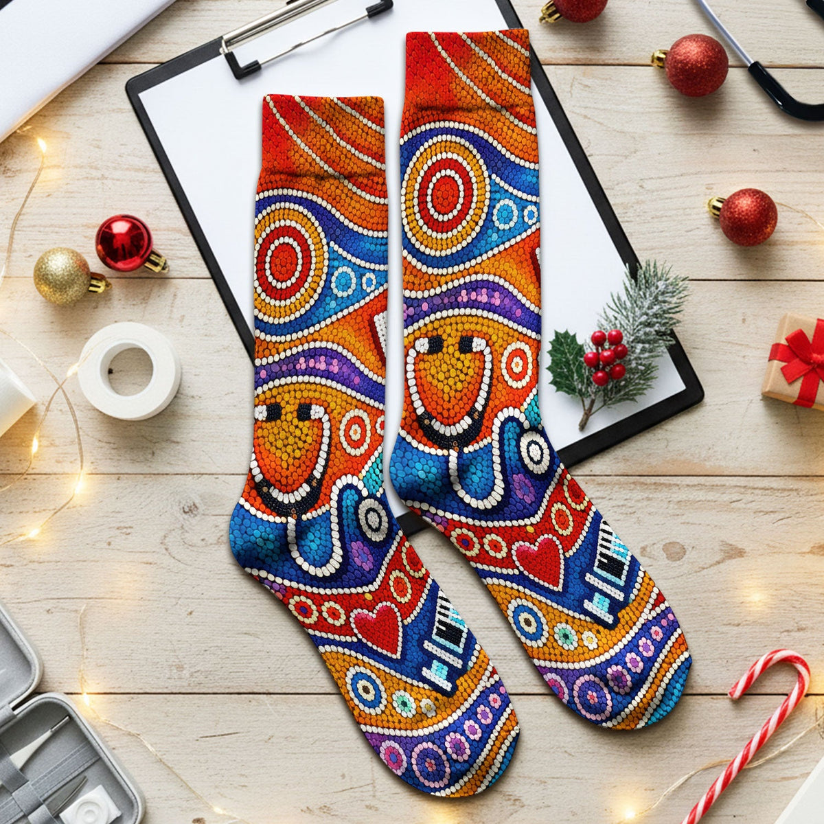 Aboriginal Dot Art Artistic Nurse Socks