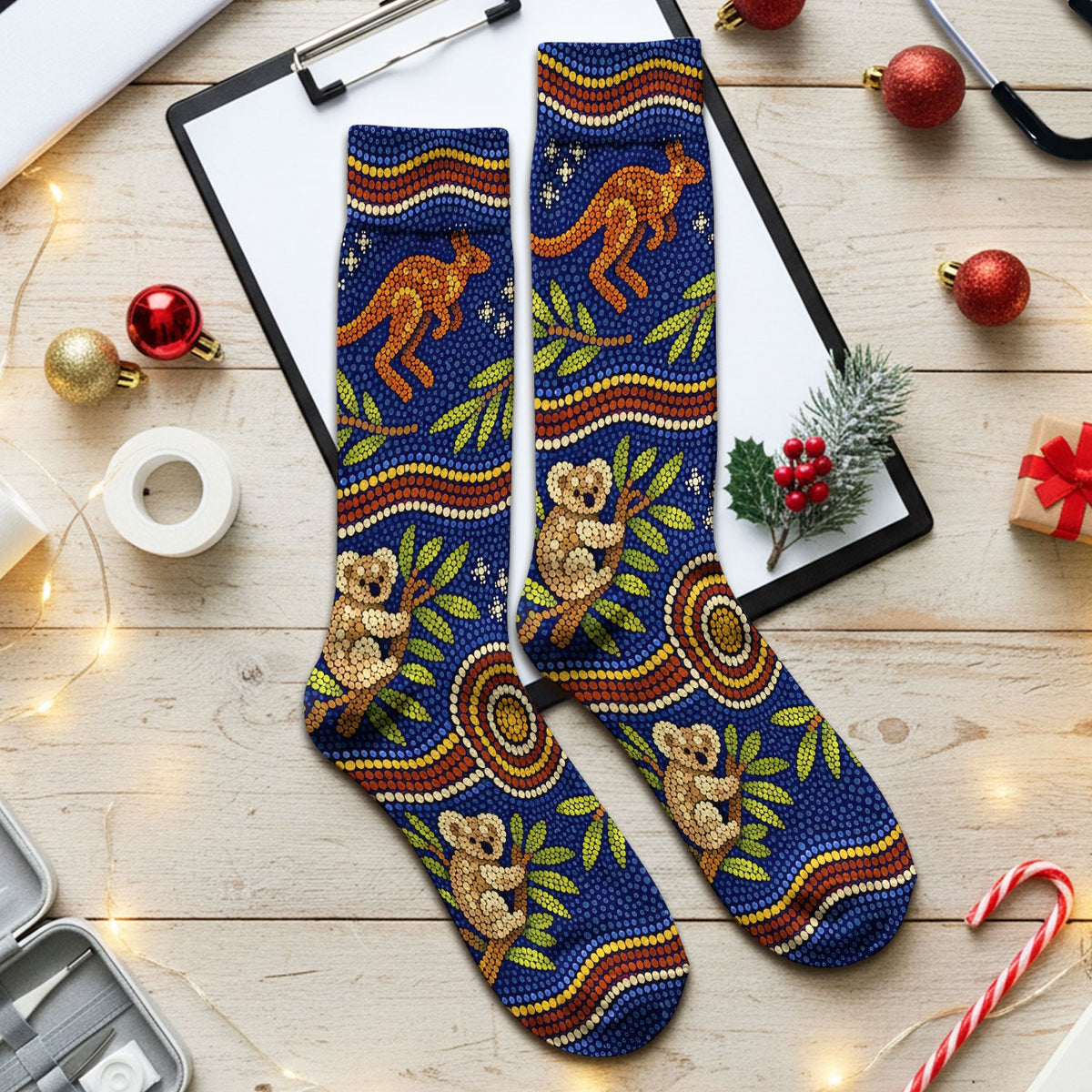Australian Aboriginal Dot Art Kangaroo Koala Nurse Socks